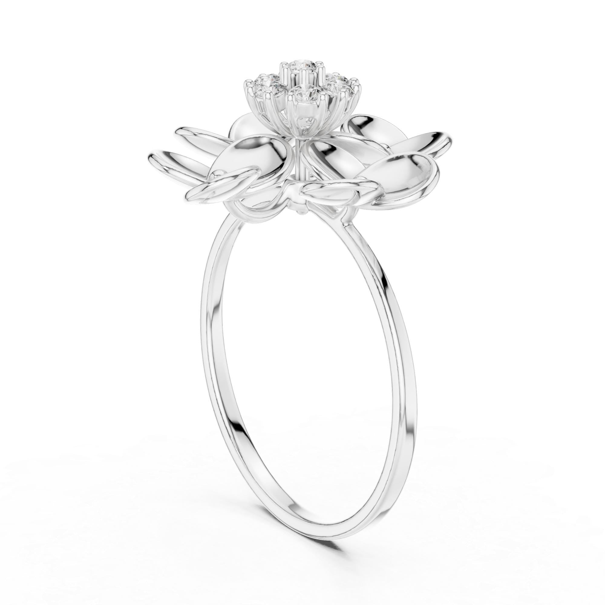 Floral Moissanite Ring – 925 Sterling Silver Lotus Petal Mounting Bridal Ring