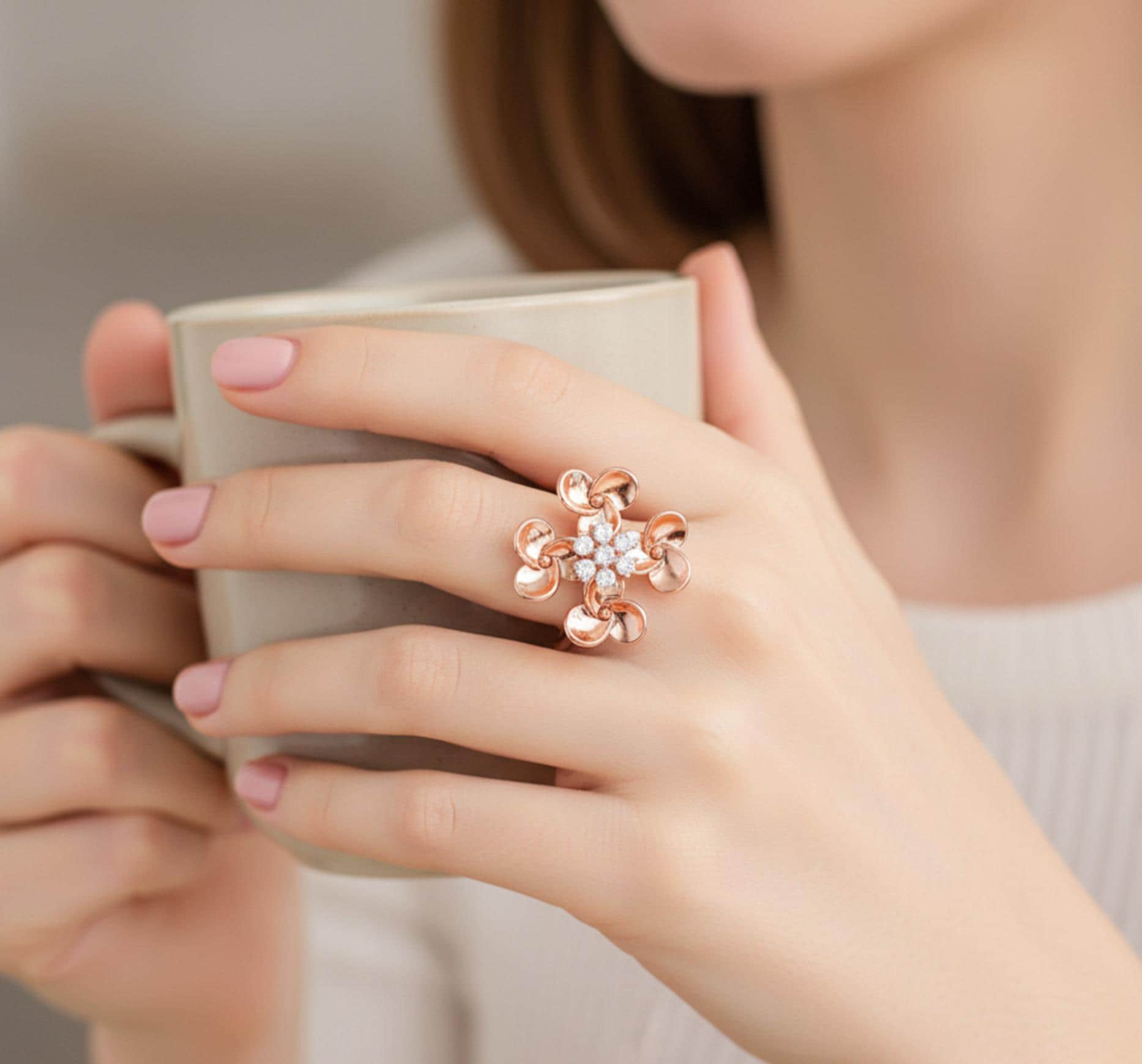 Floral Moissanite Ring – 925 Sterling Silver Lotus Petal Mounting Bridal Ring