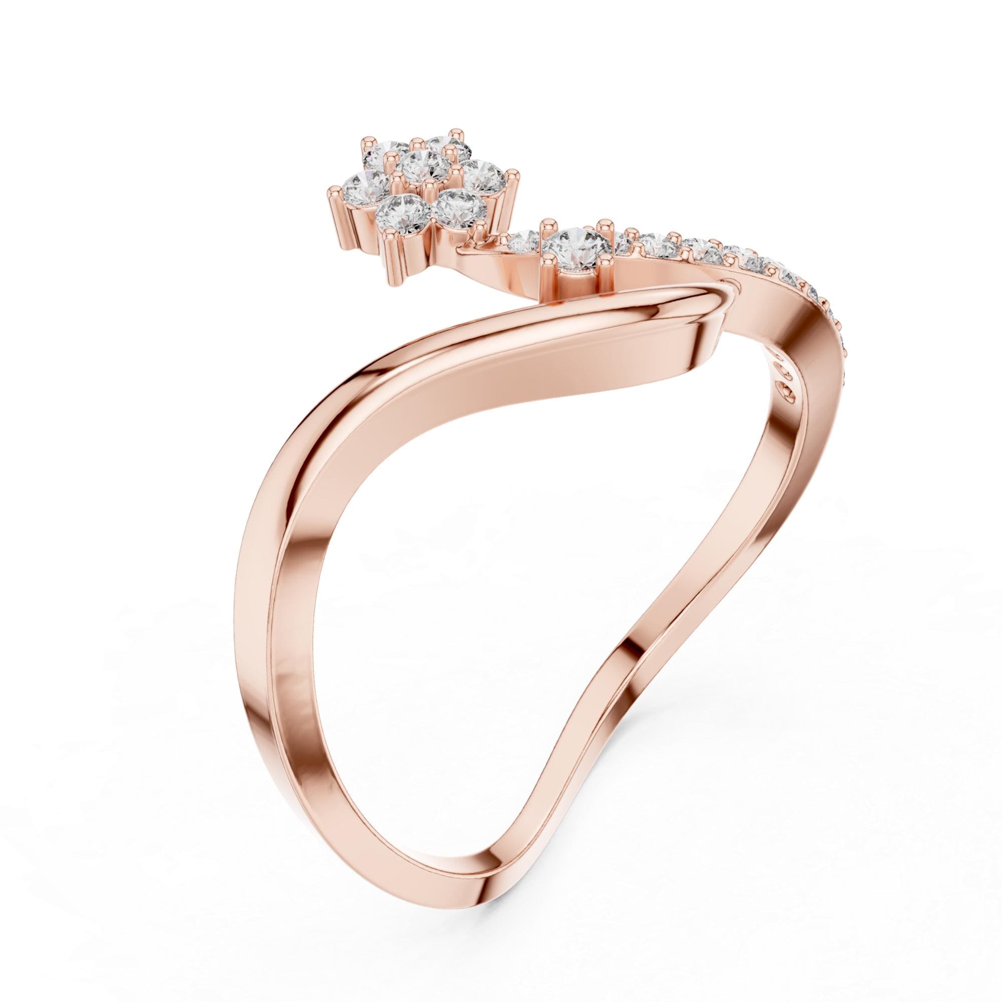Leaf and Flower Moissanite Ring – Sterling Silver Nature Bypass Mounting Bridal
