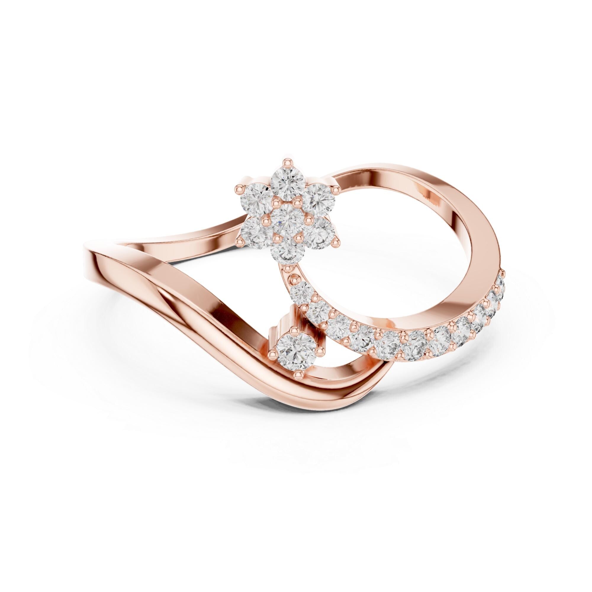 Leaf and Flower Moissanite Ring – Sterling Silver Nature Bypass Mounting Bridal