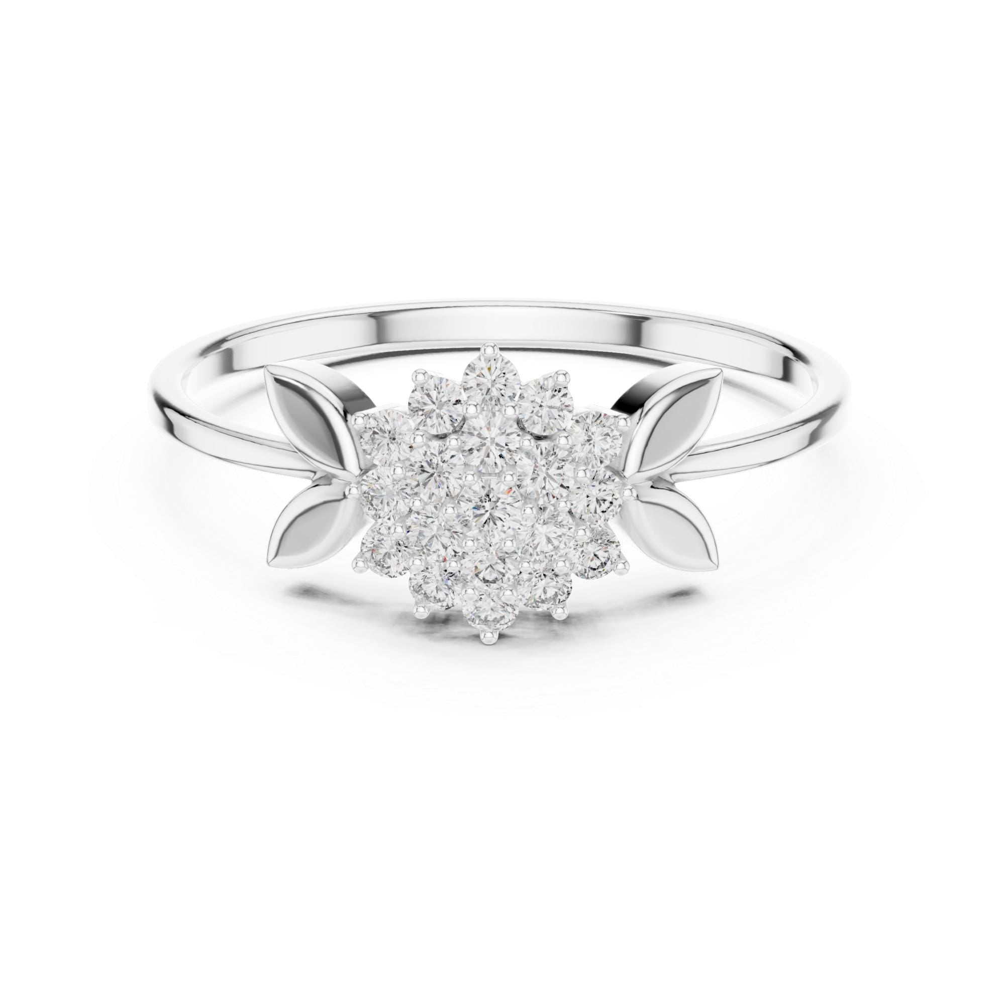 Leaf Motif Moissanite Ring in 925 Sterling Silver Snowflake Sunburst Bridal Band