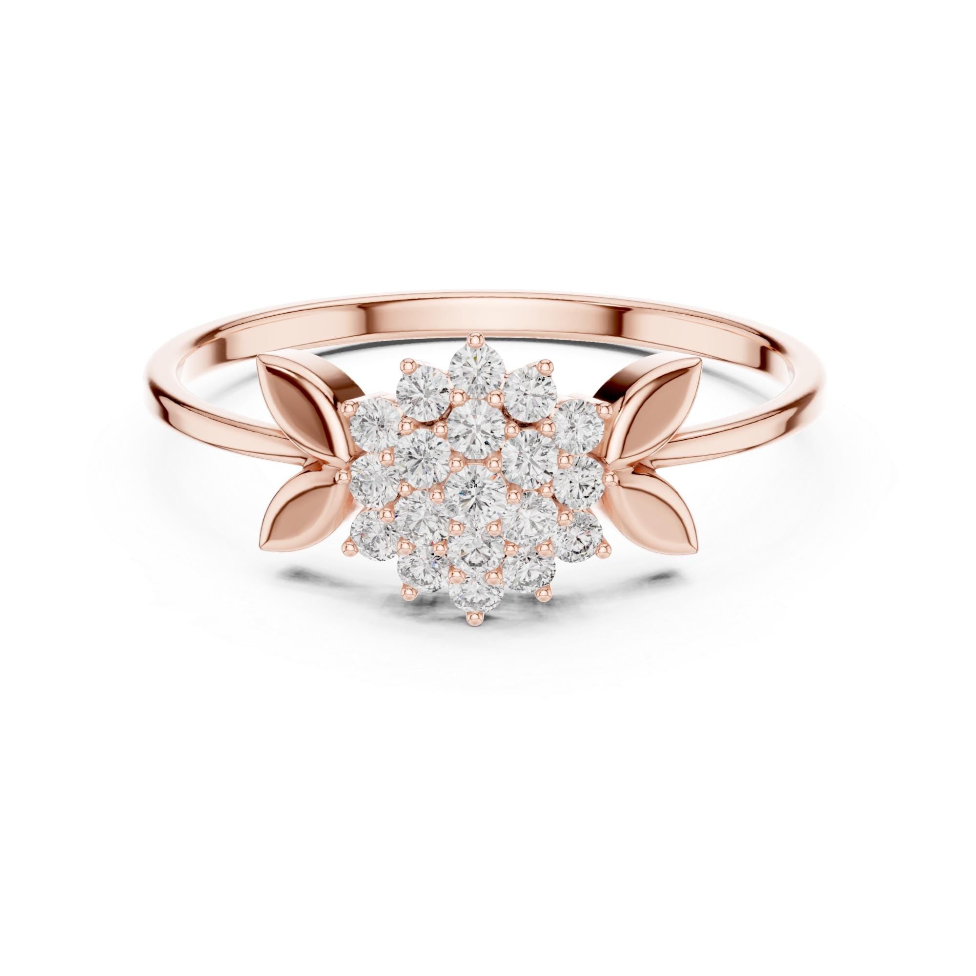 Leaf Motif Moissanite Ring in 925 Sterling Silver Snowflake Sunburst Bridal Band