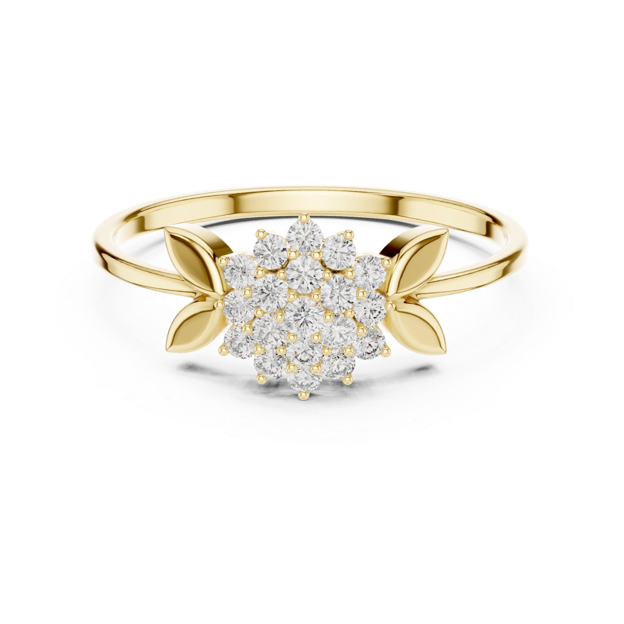 Leaf Motif Moissanite Ring in 925 Sterling Silver Snowflake Sunburst Bridal Band