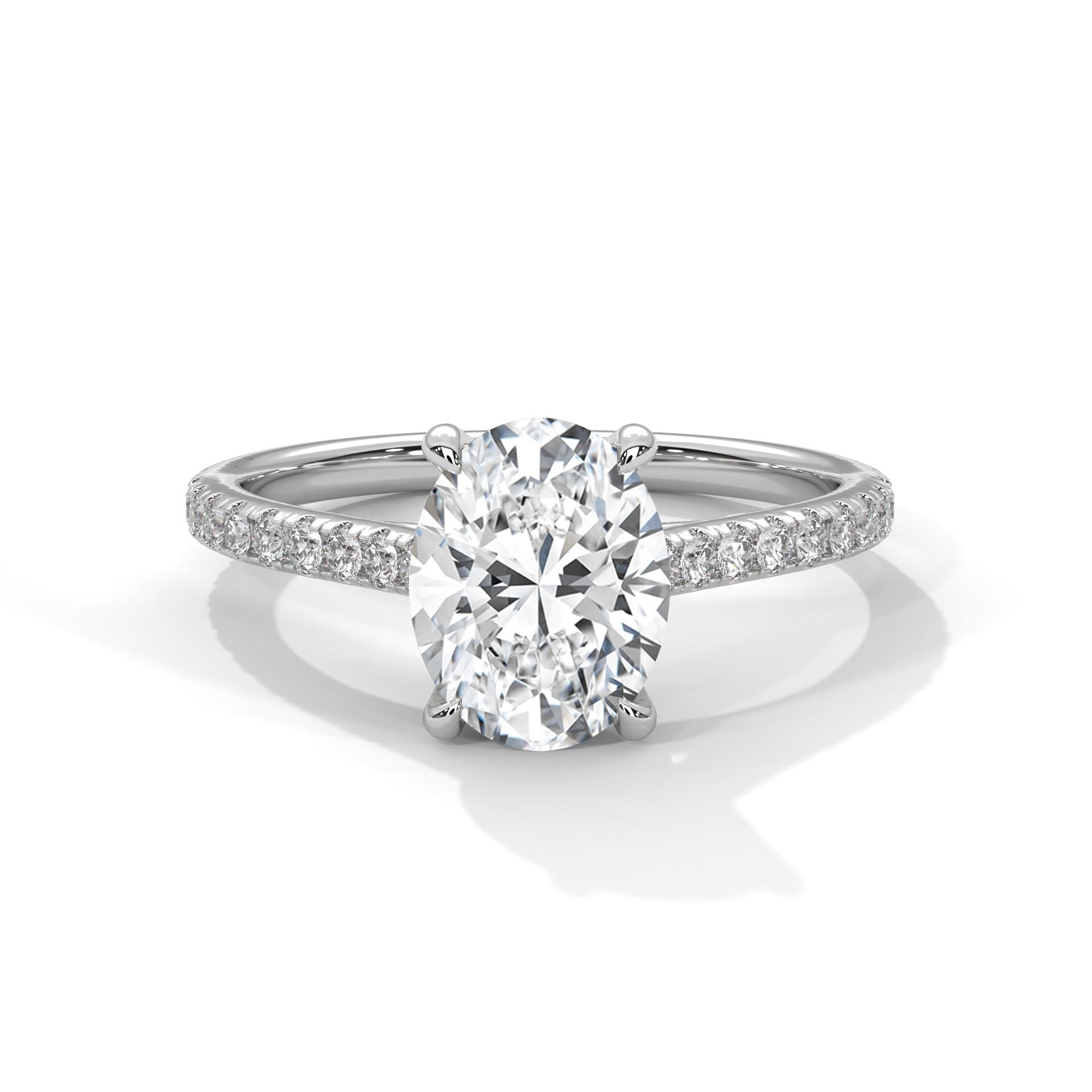 Oval Moissanite Engagement Ring, Rose Gold Plated Sterling Silver, Minimalist Bridal Band