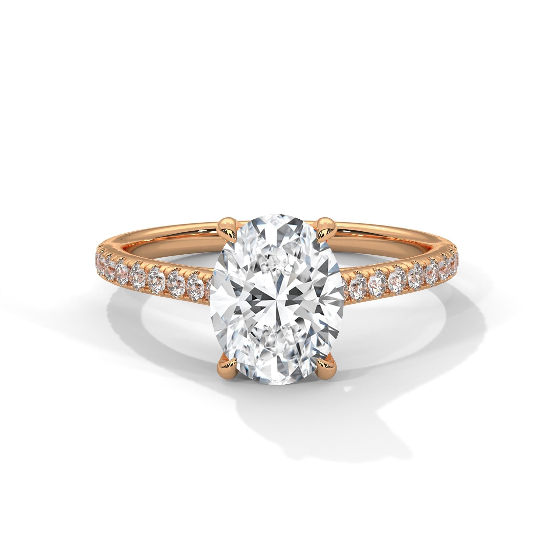 Oval Moissanite Engagement Ring, Rose Gold Plated Sterling Silver, Minimalist Bridal Band