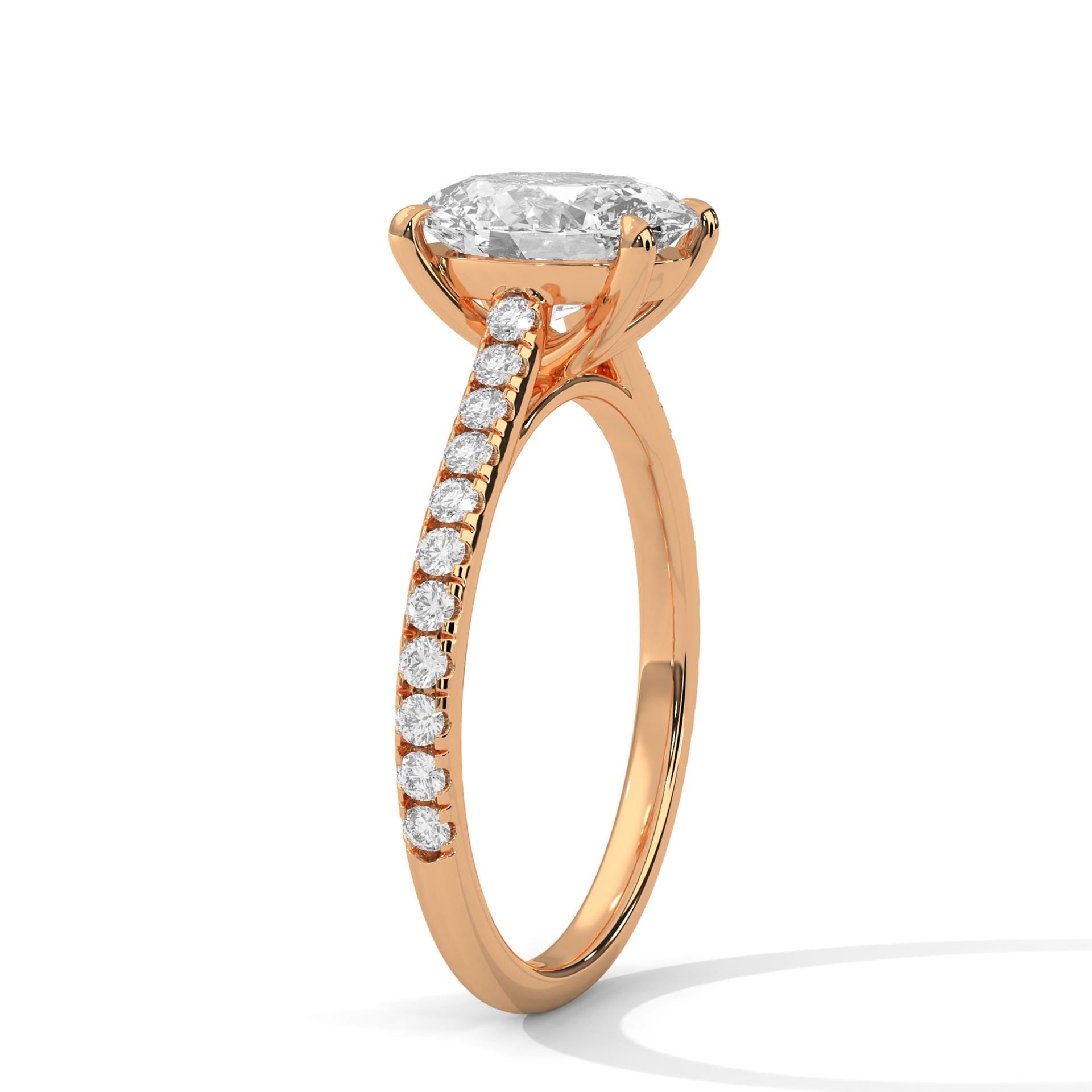 Oval Moissanite Engagement Ring, Rose Gold Plated Sterling Silver, Minimalist Bridal Band