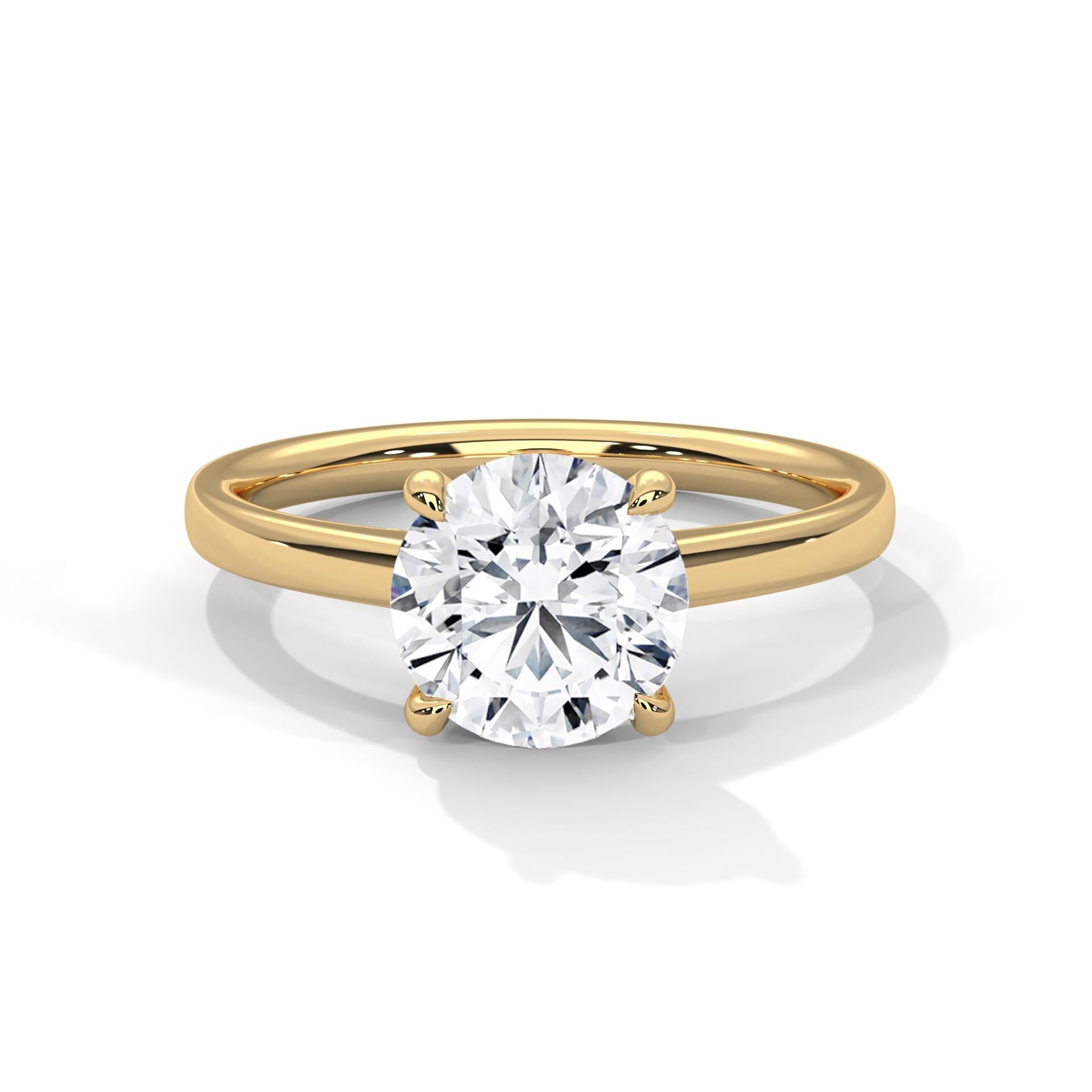 Round Cut Moissanite Solitaire Ring, 925 Sterling Silver Dainty Band