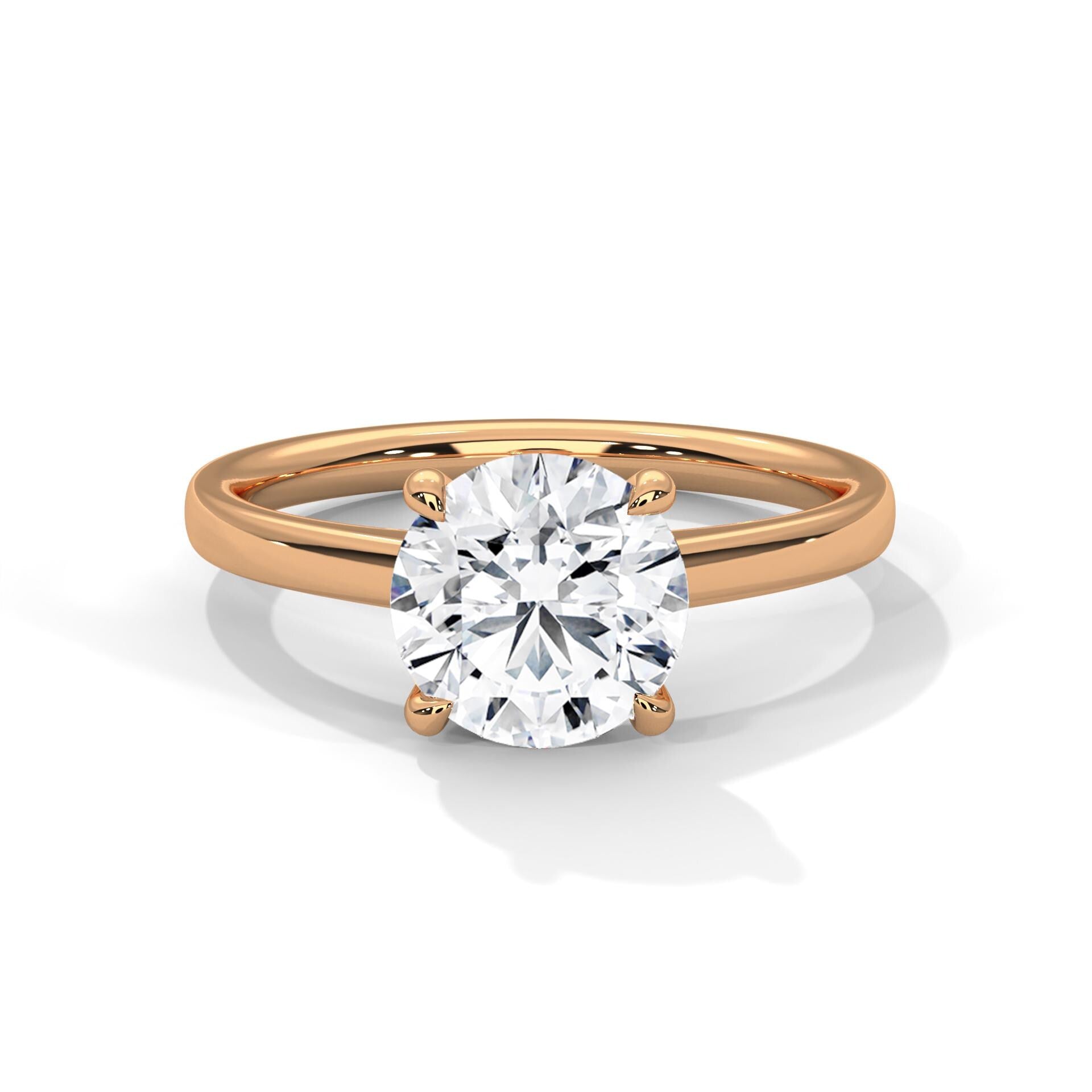 Round Cut Moissanite Solitaire Ring, 925 Sterling Silver Dainty Band