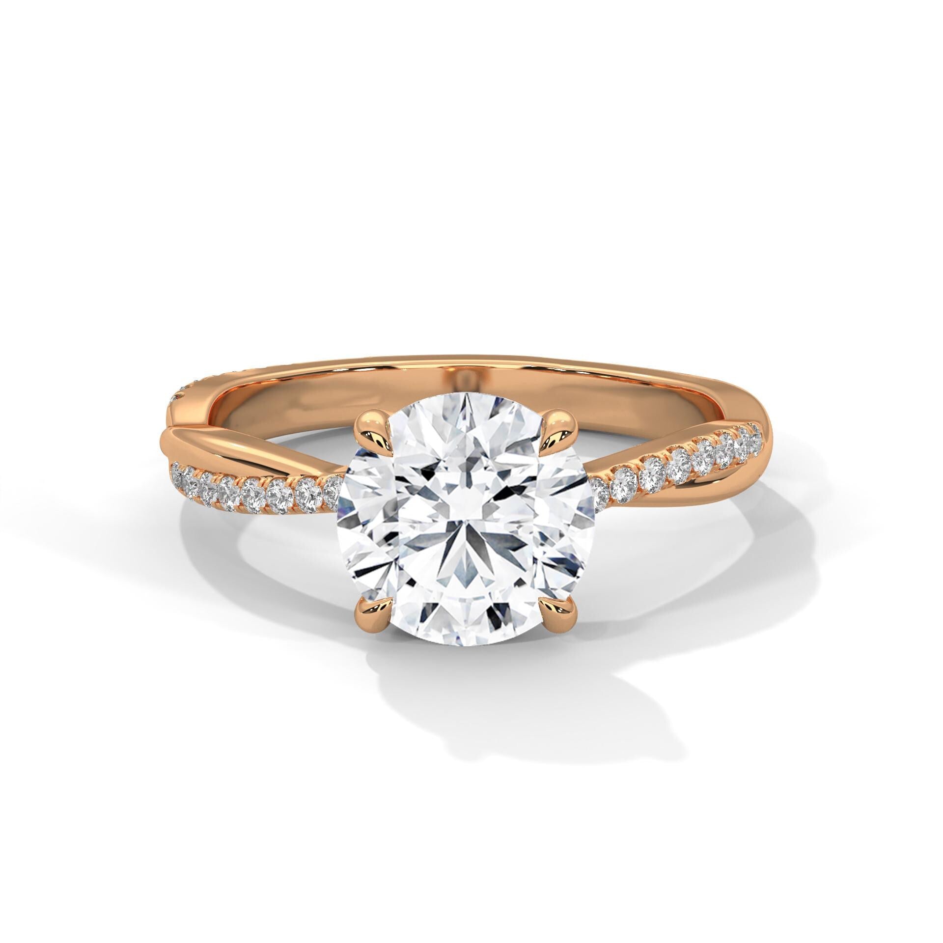 Round Moissanite Engagement Ring, Sterling Silver Twisted Vine Wedding Band, Anniversary Statement Ring