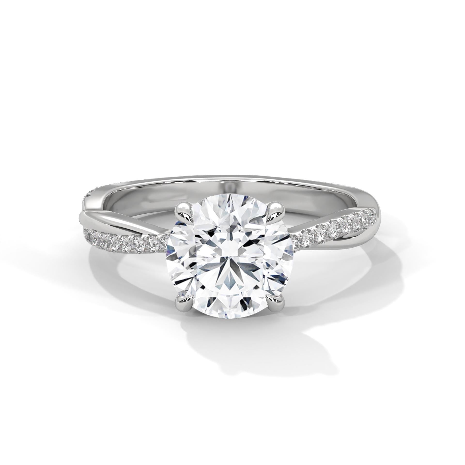 Round Moissanite Engagement Ring, Sterling Silver Twisted Vine Wedding Band, Anniversary Statement Ring