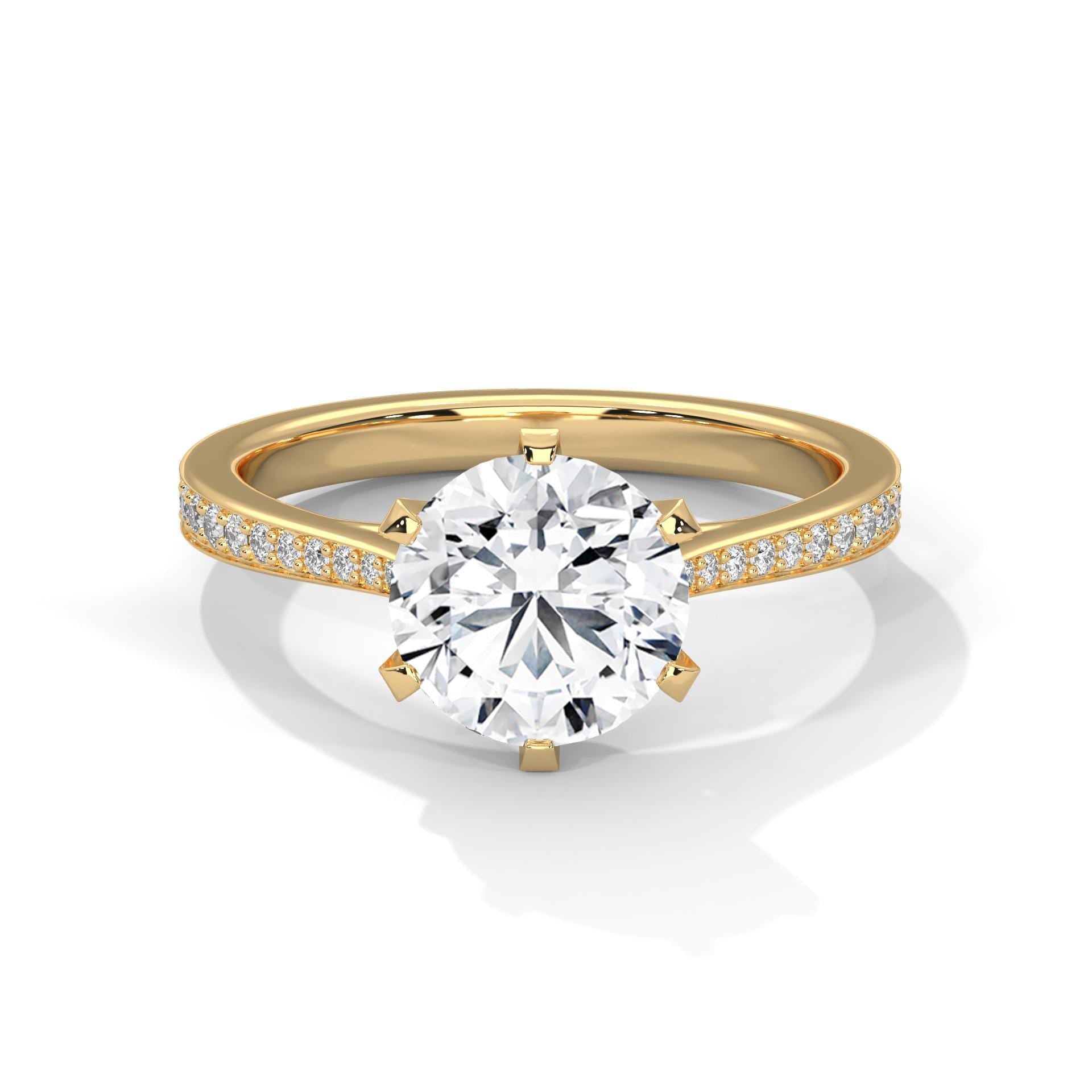 Round Cut Moissanite Engagement Ring, Sterling Silver Statement Wedding Band