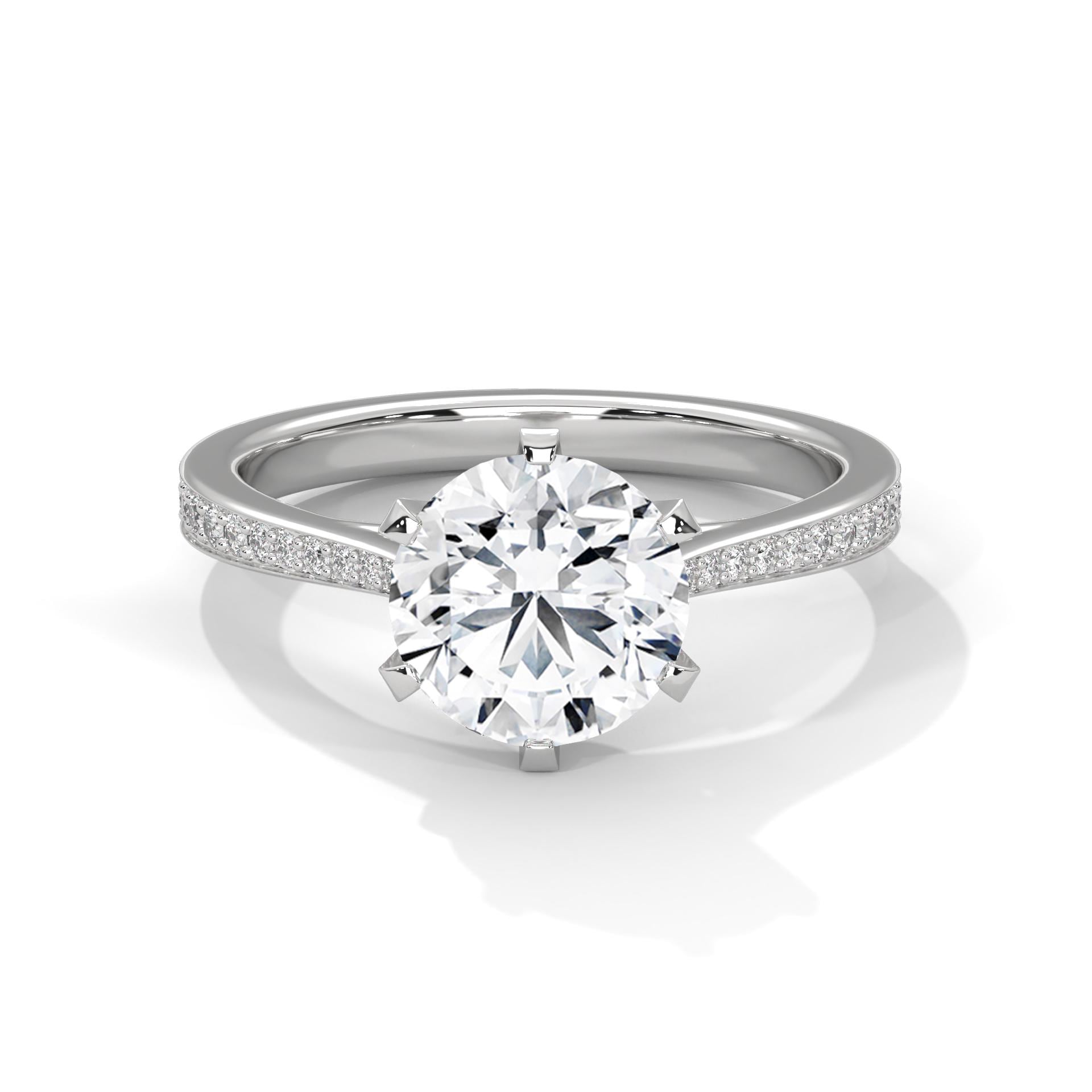 Round Cut Moissanite Engagement Ring, Sterling Silver Statement Wedding Band