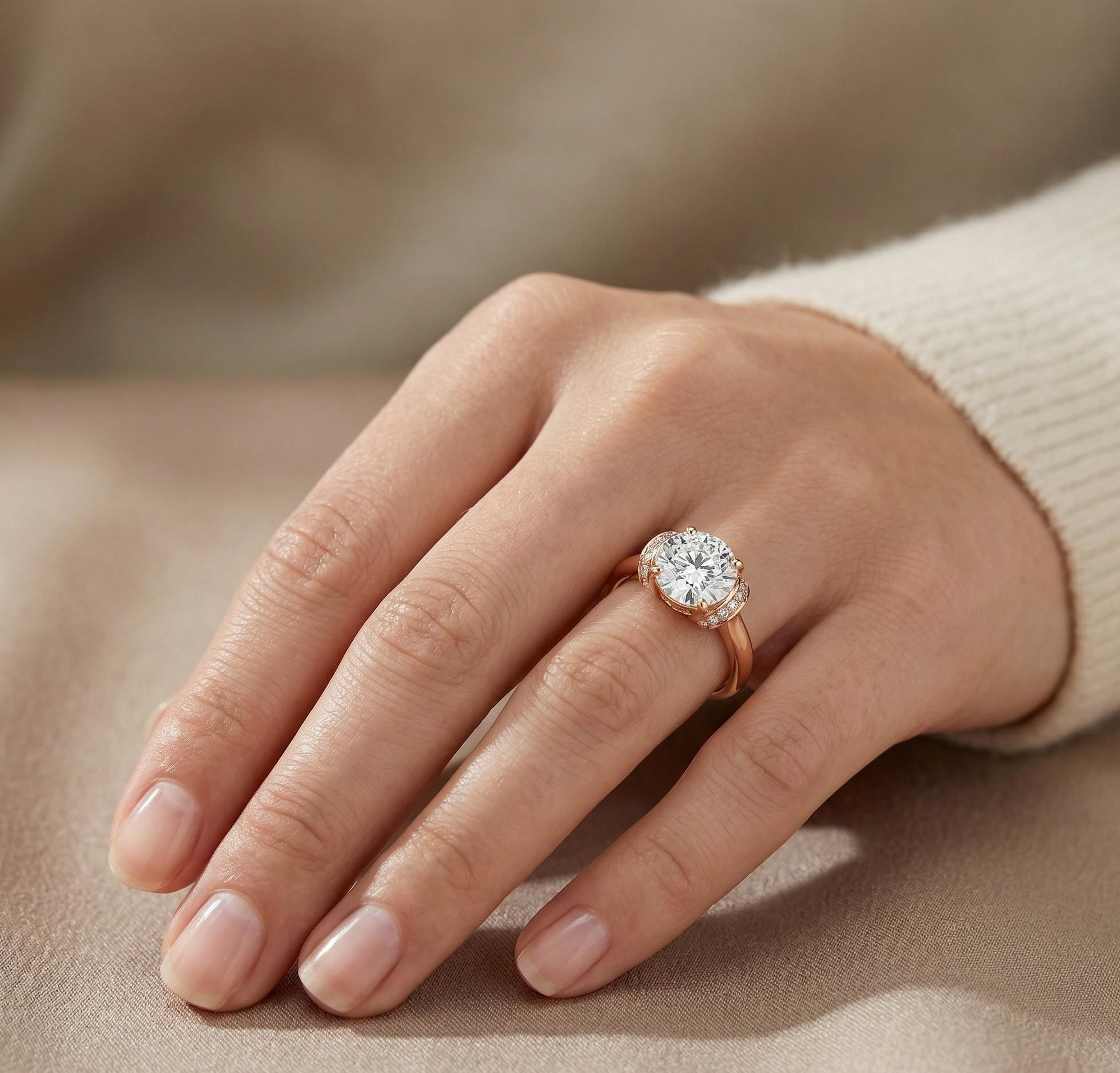 Round Cut Moissanite Halo Engagement Ring, 925 Sterling Silver Wedding Band