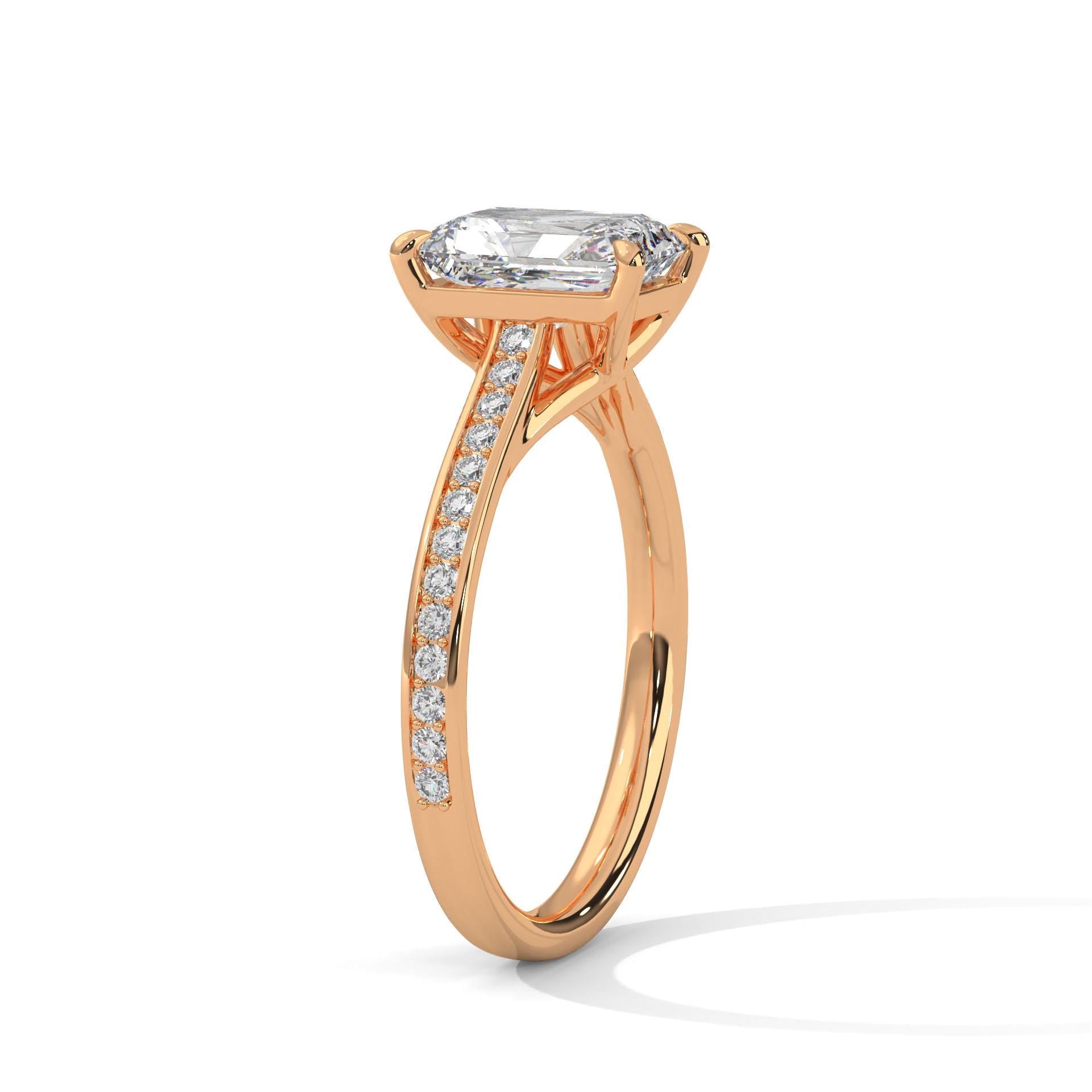 Emerald Cut Moissanite Engagement Ring, Pave Set Sterling Silver Wedding Band