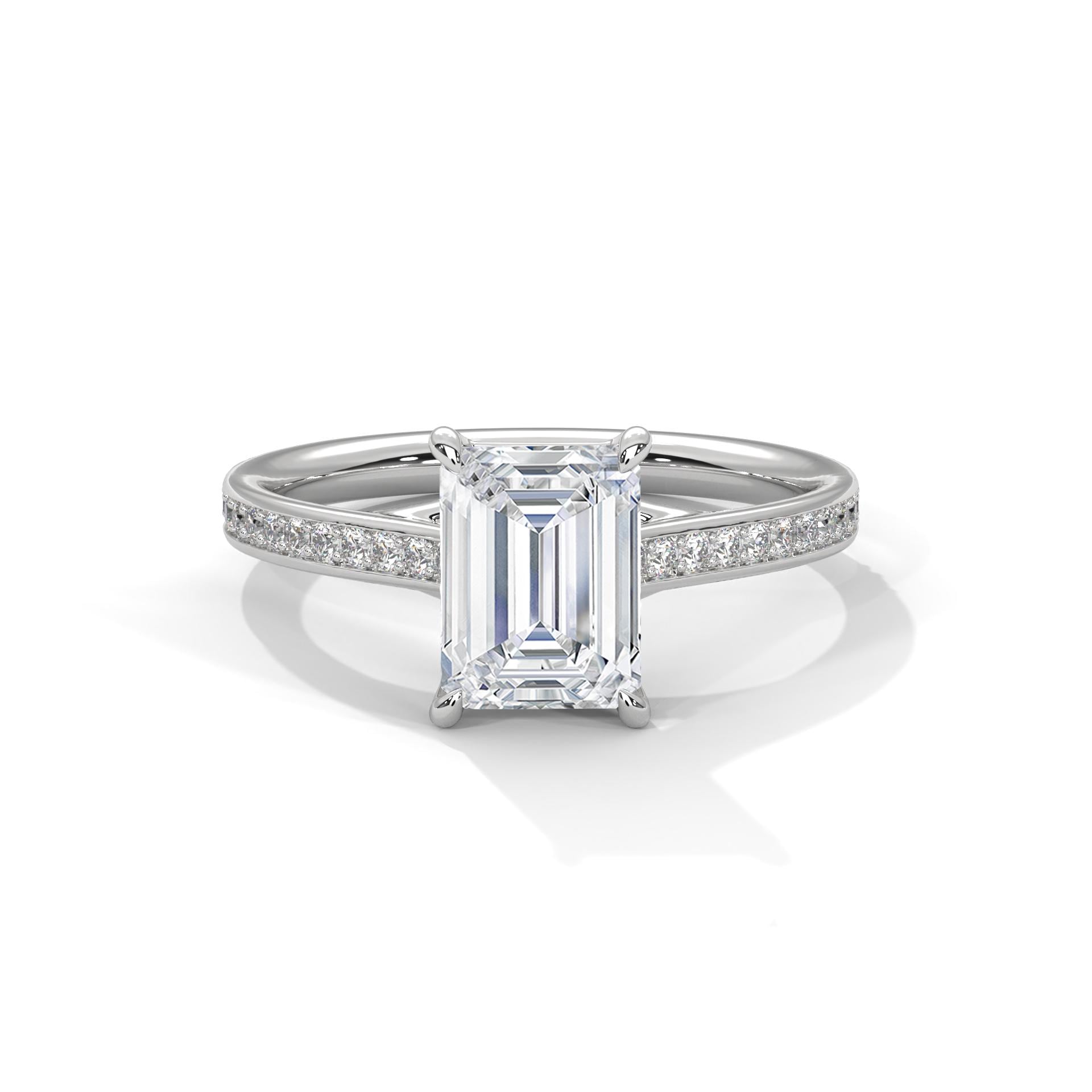 Emerald Cut Moissanite Engagement Ring, Pave Set Sterling Silver Wedding Band