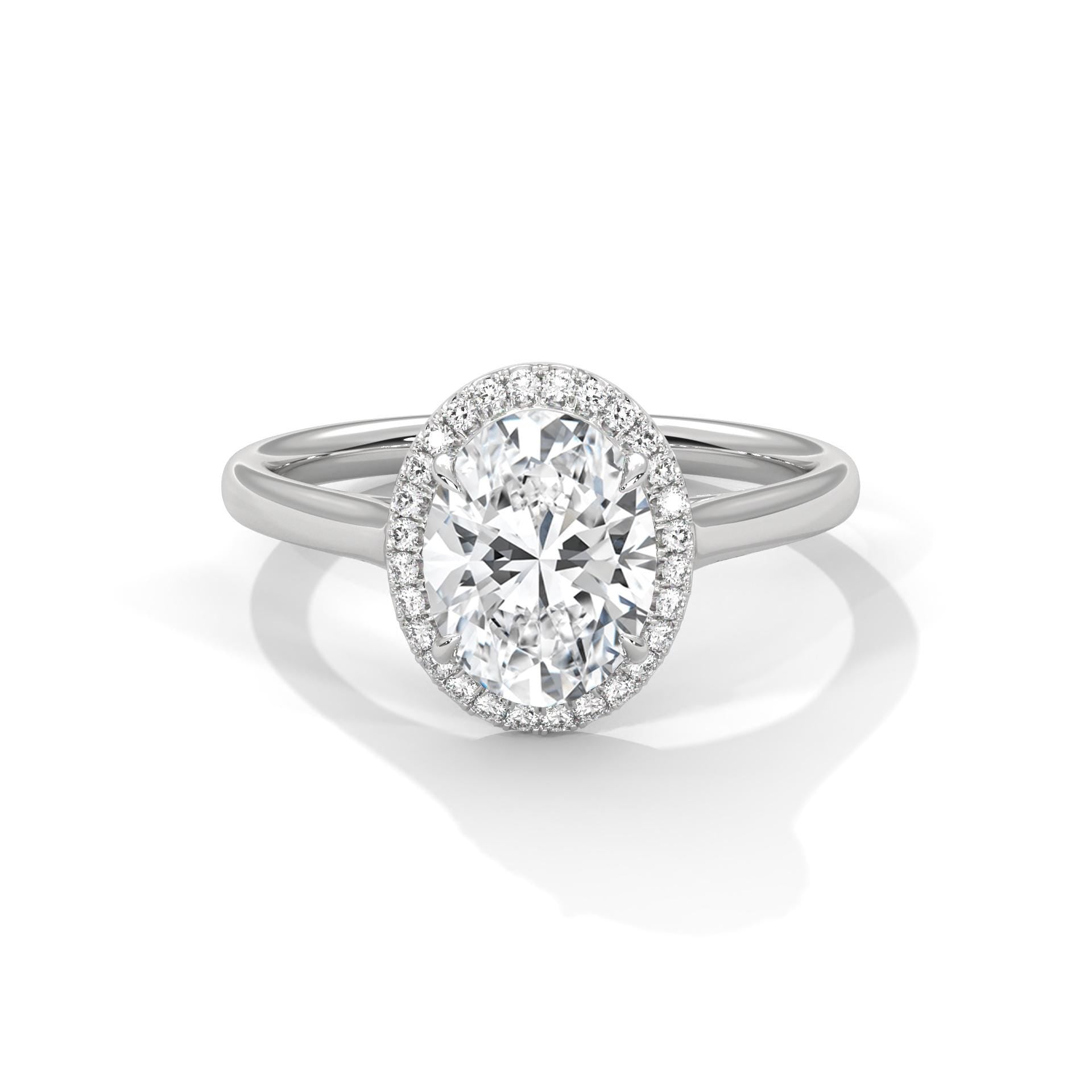 Oval Moissanite Halo Engagement Ring, Sterling Silver Art Deco Statement Ring