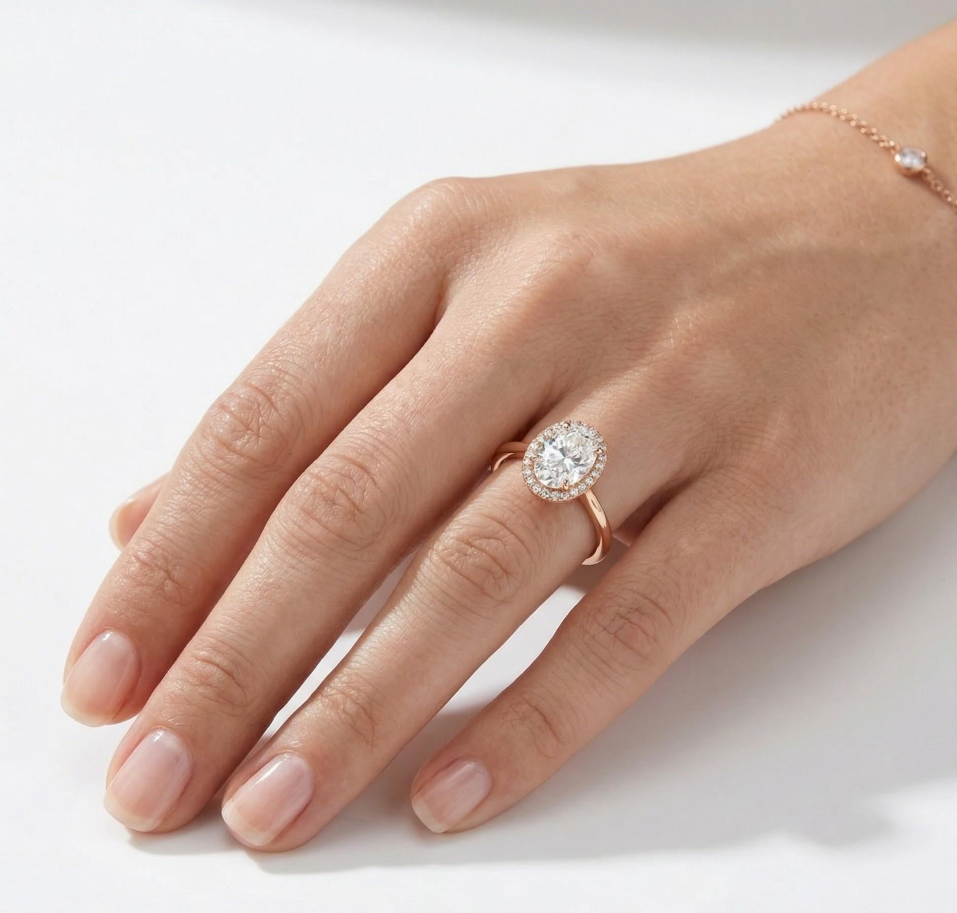 Oval Moissanite Halo Engagement Ring, Sterling Silver Art Deco Statement Ring