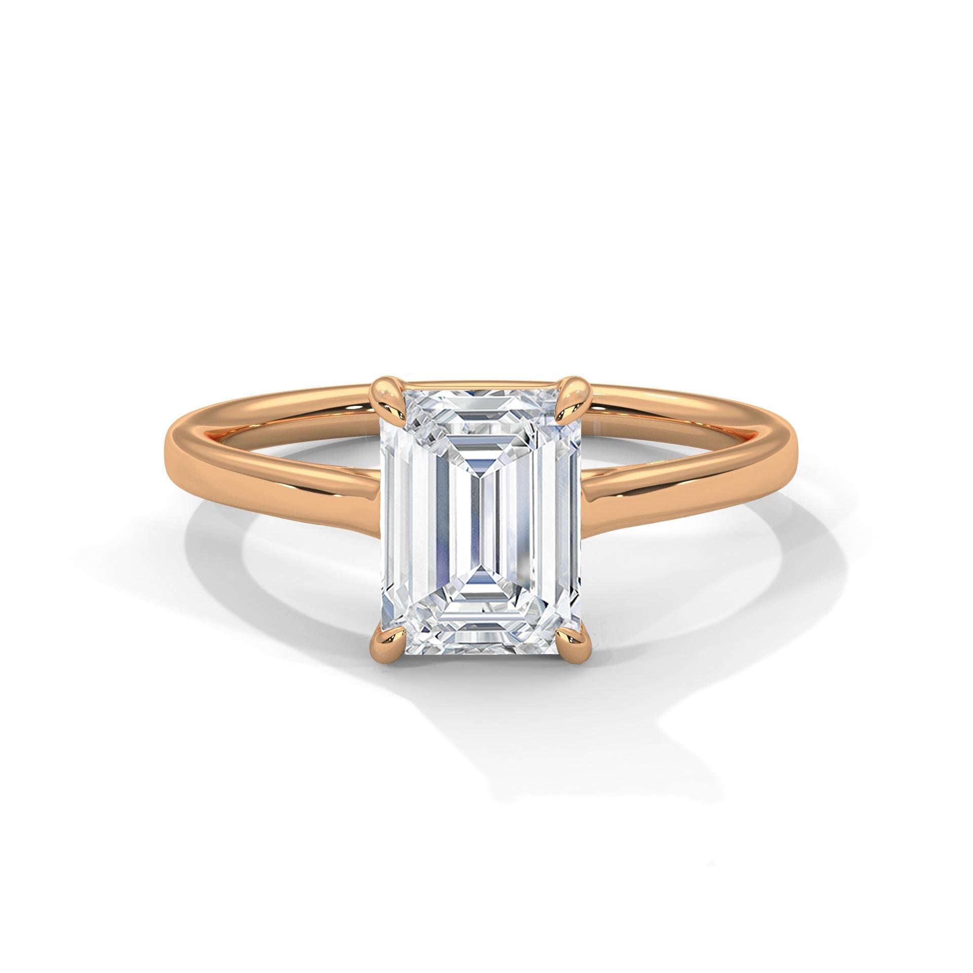 Emerald Cut Moissanite Solitaire Ring, 925 Sterling Silver Promise Bridal Ring