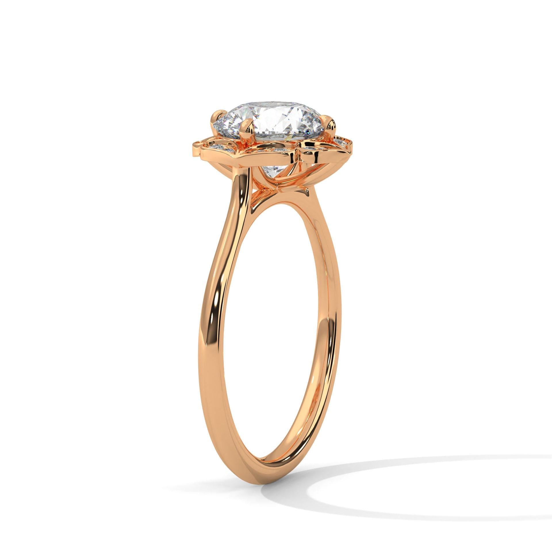 Art Deco Moissanite Engagement Ring, Round Halo Wedding Band, Sterling Silver Floral Anniversary