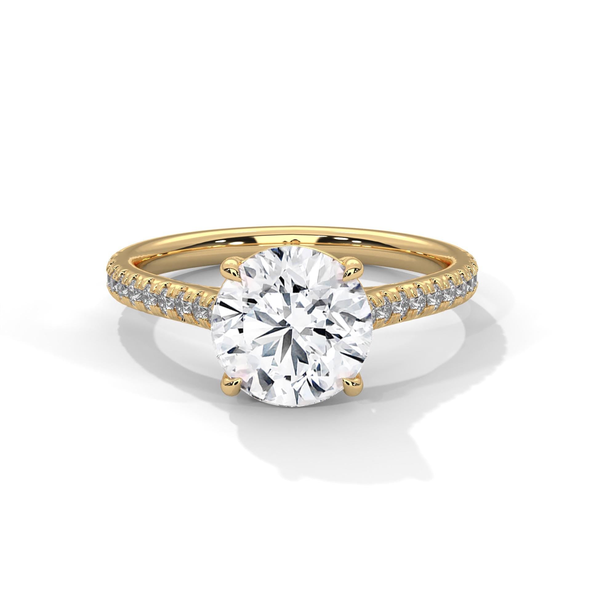 Round Cut Moissanite Engagement Ring, Sterling Silver Solitaire Pavé Band Promise Ring