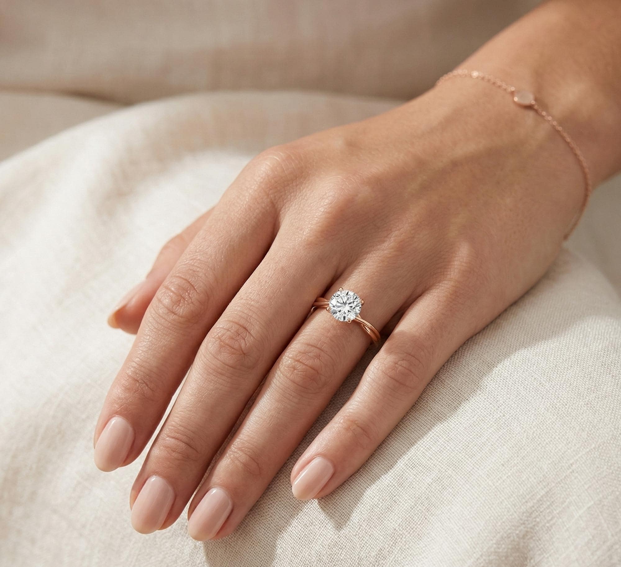 Round Cut Moissanite Engagement Ring, Sterling Silver Twisted Vine Solitaire Dainty Ring