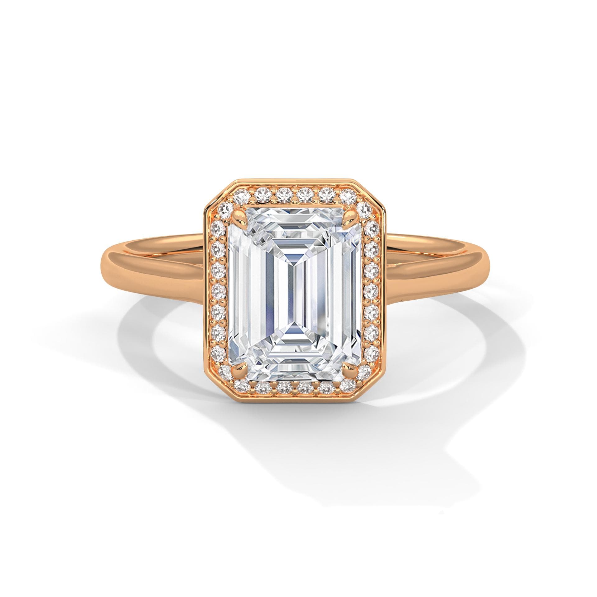 Emerald Cut Moissanite Halo Ring, Art Deco Sterling Silver Engagement Band
