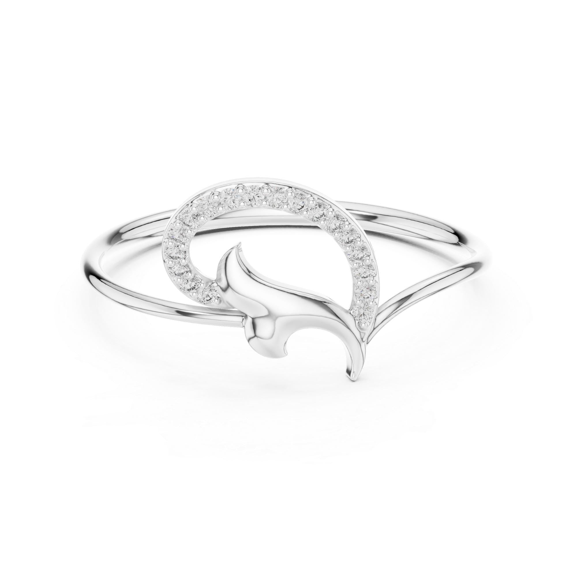 Sterling Silver Moissanite Leaf Ring – Curved Swirl Vine Statement Band