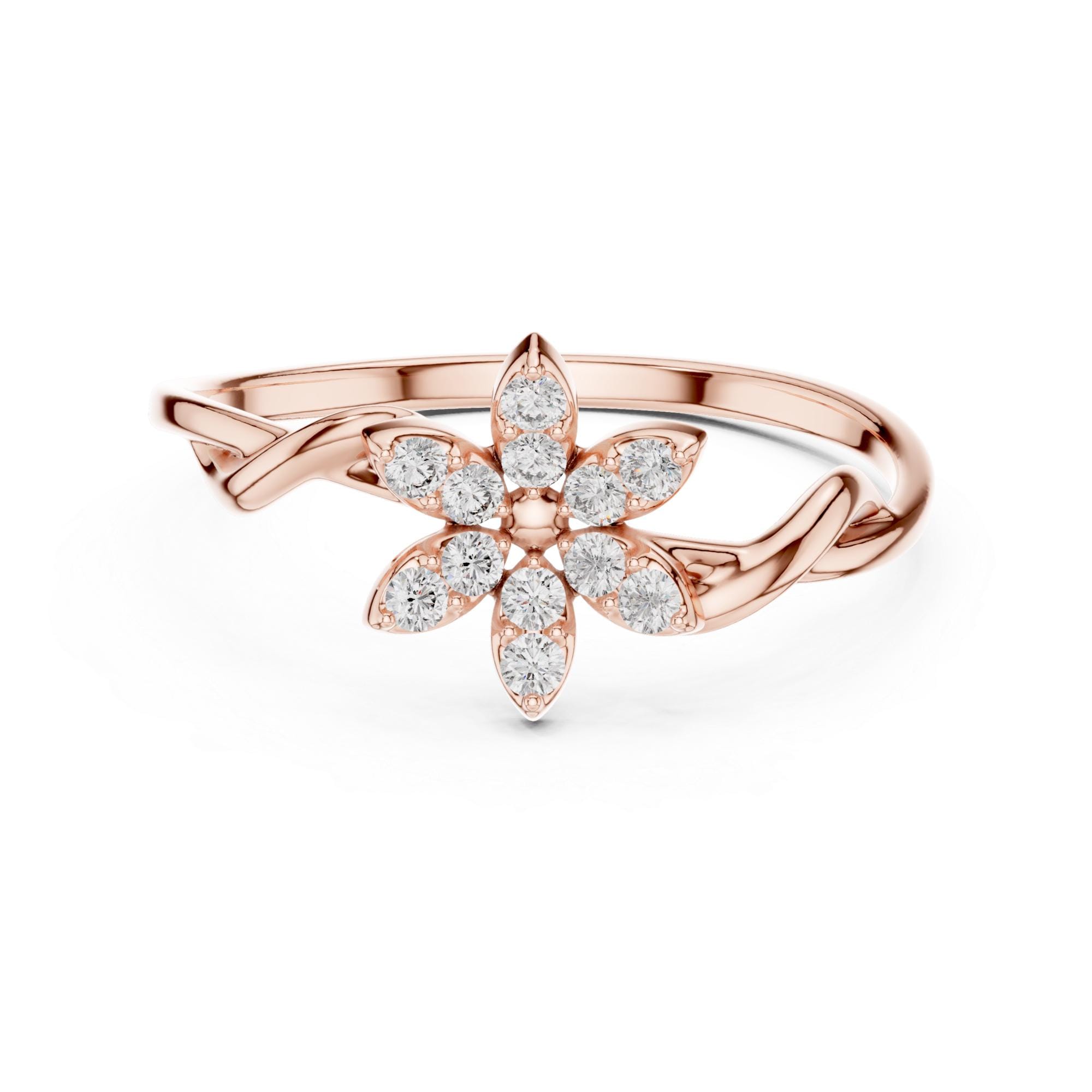 Flower Diamond Ring For Women Minimalist Floral Nature Inspired Statement Delicate Proposal Ring