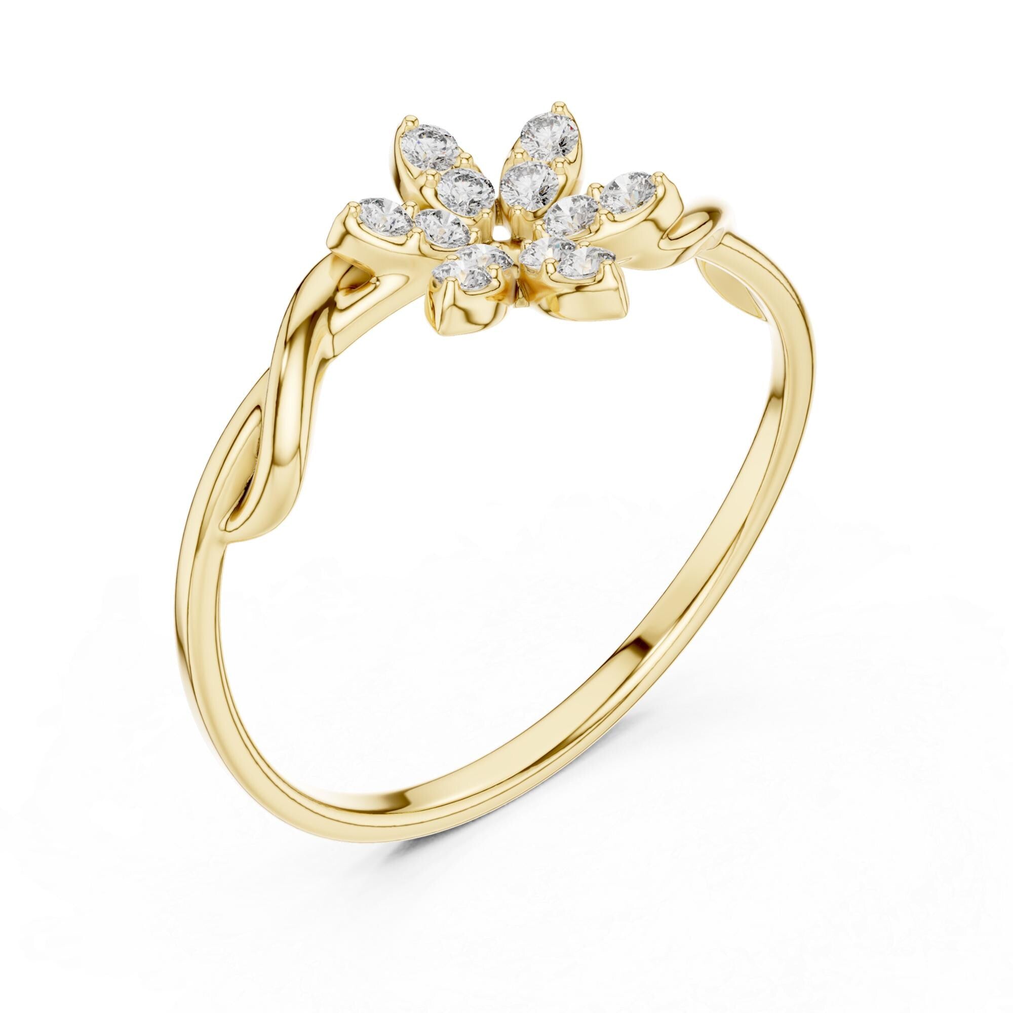 Flower Diamond Ring For Women Minimalist Floral Nature Inspired Statement Delicate Proposal Ring