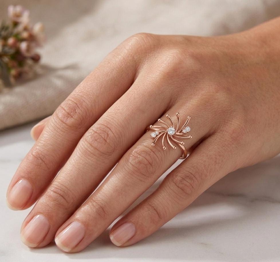 Starburst Moissanite Ring: Sterling Silver Swirl Statement Jewelry