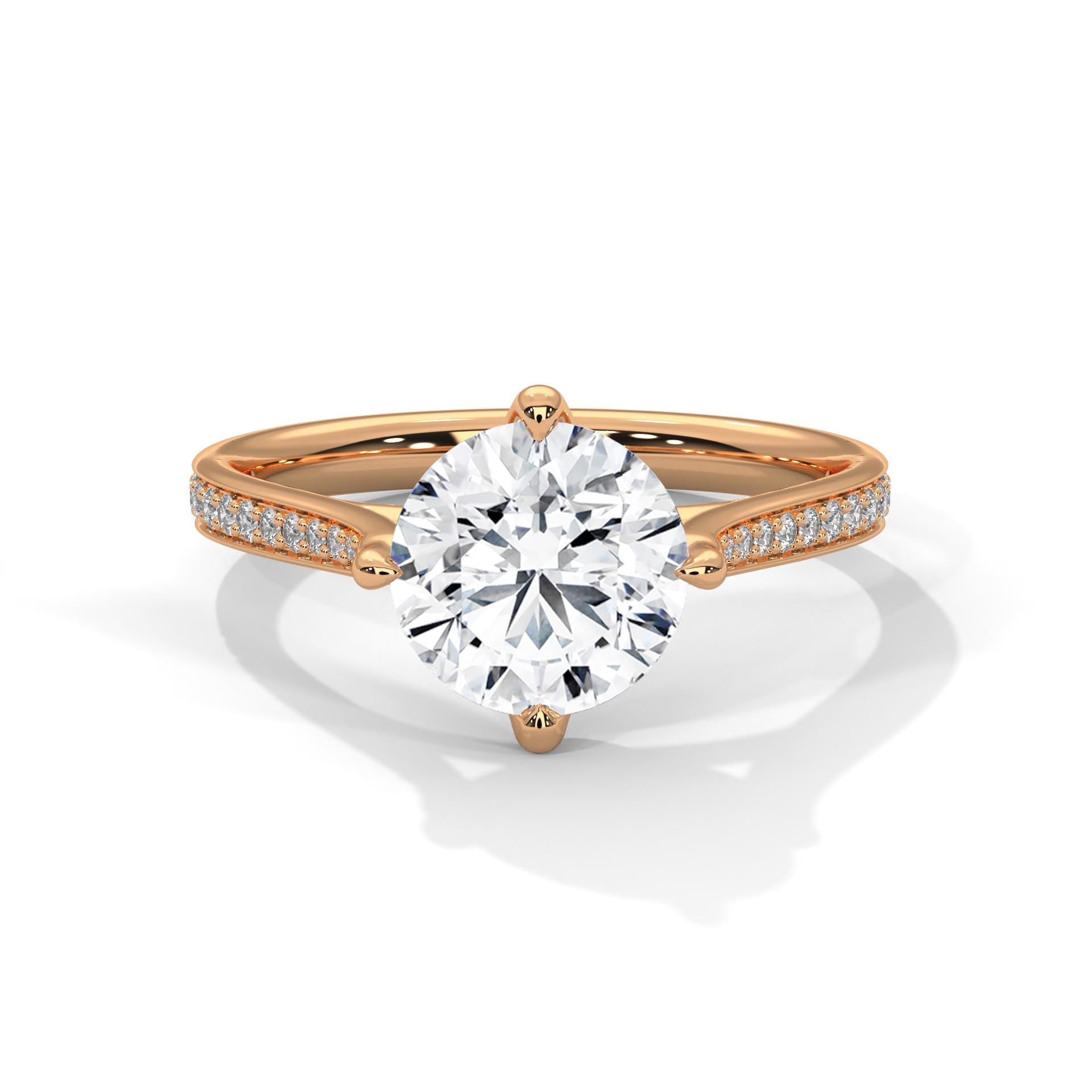 Pave Set Round Moissanite Engagement Ring, 925 Sterling Silver Wedding Band