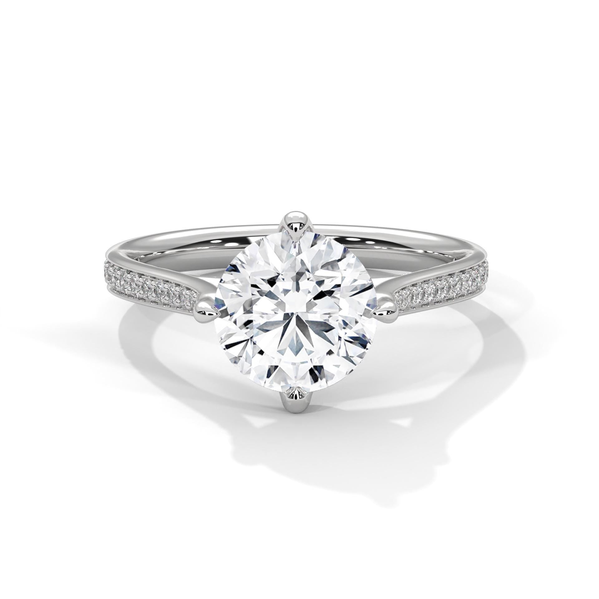 Pave Set Round Moissanite Engagement Ring, 925 Sterling Silver Wedding Band