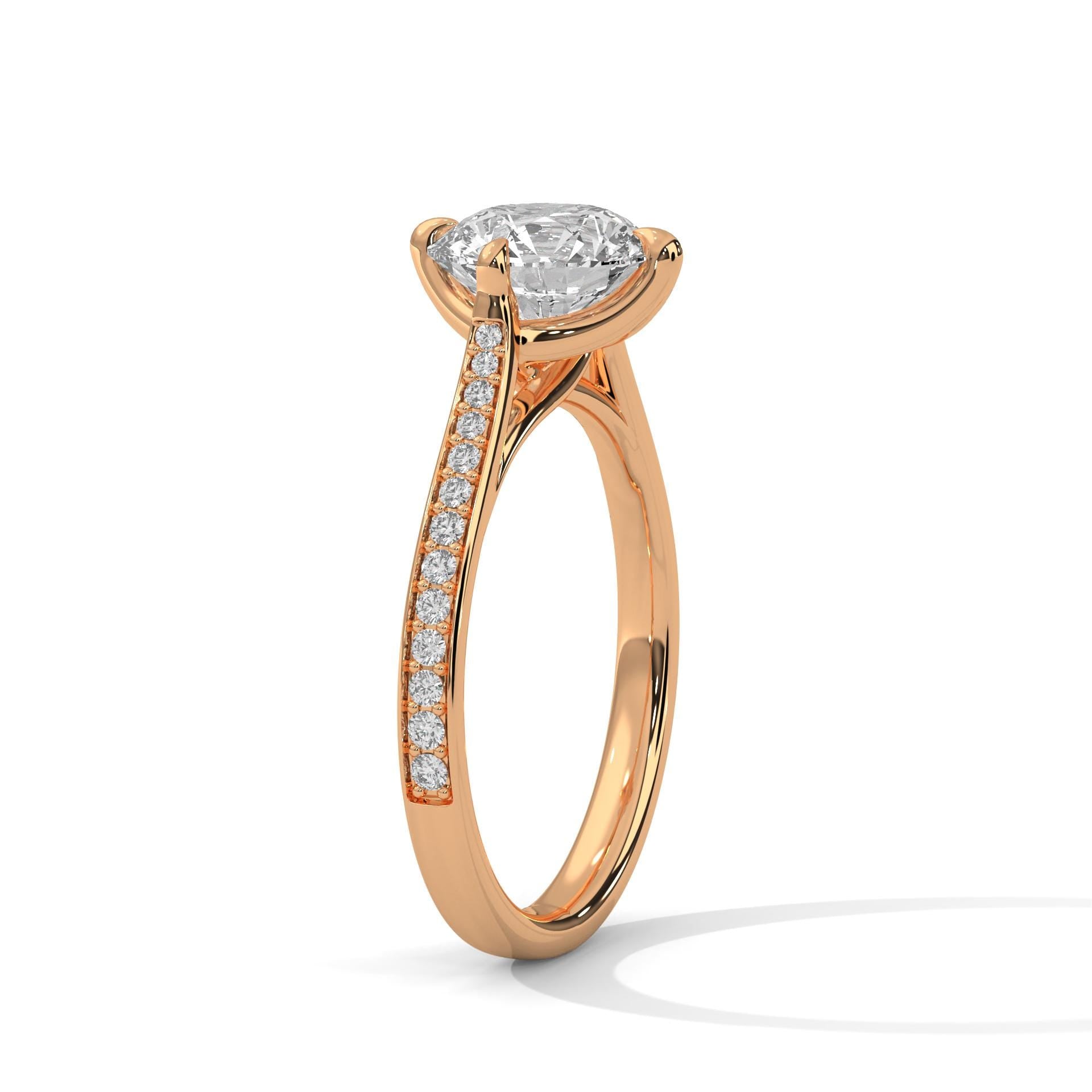 Pave Set Round Moissanite Engagement Ring, 925 Sterling Silver Wedding Band