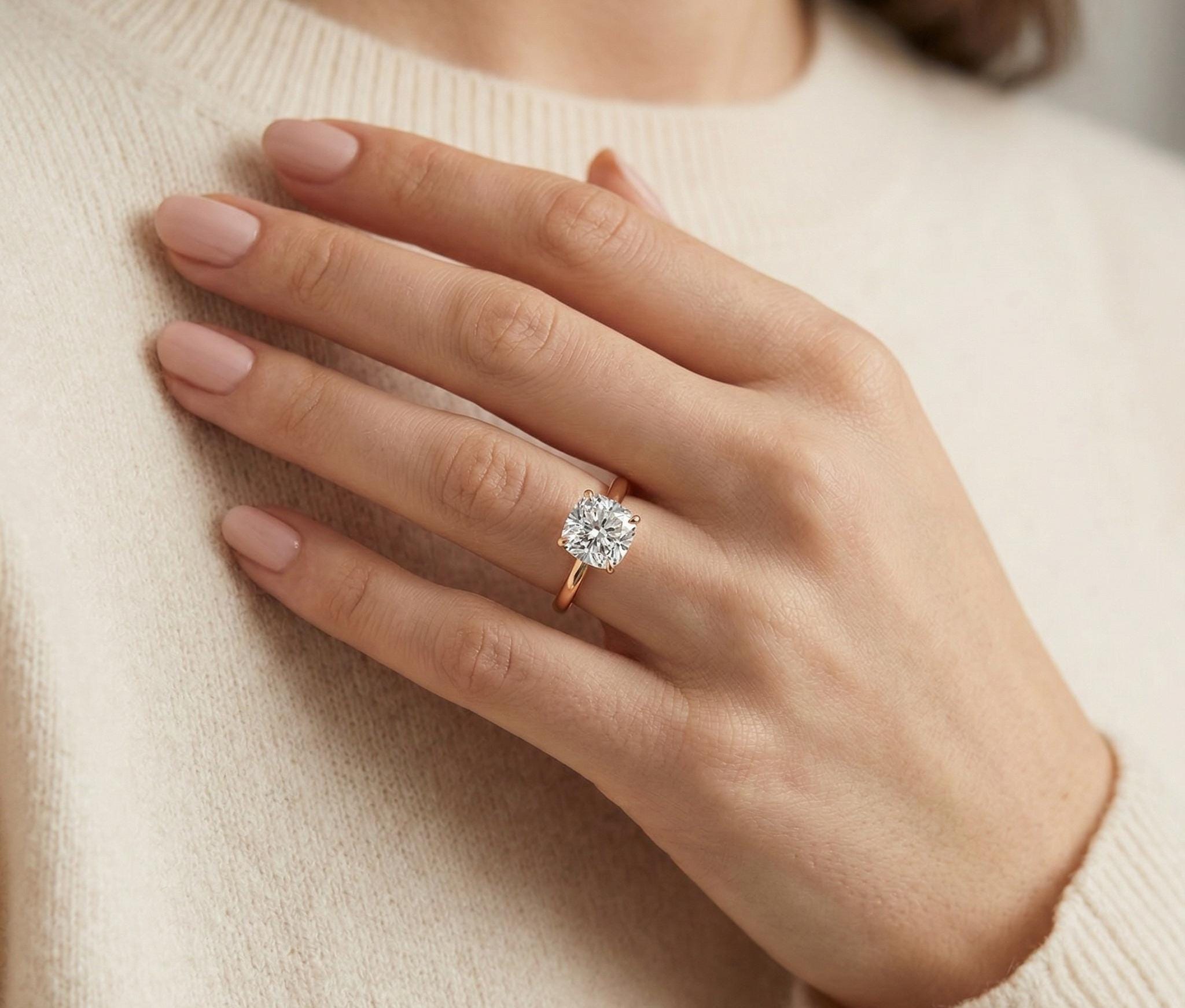 Cushion Cut Moissanite Engagement Ring, 925 Sterling Silver Pave Halo Wedding Band