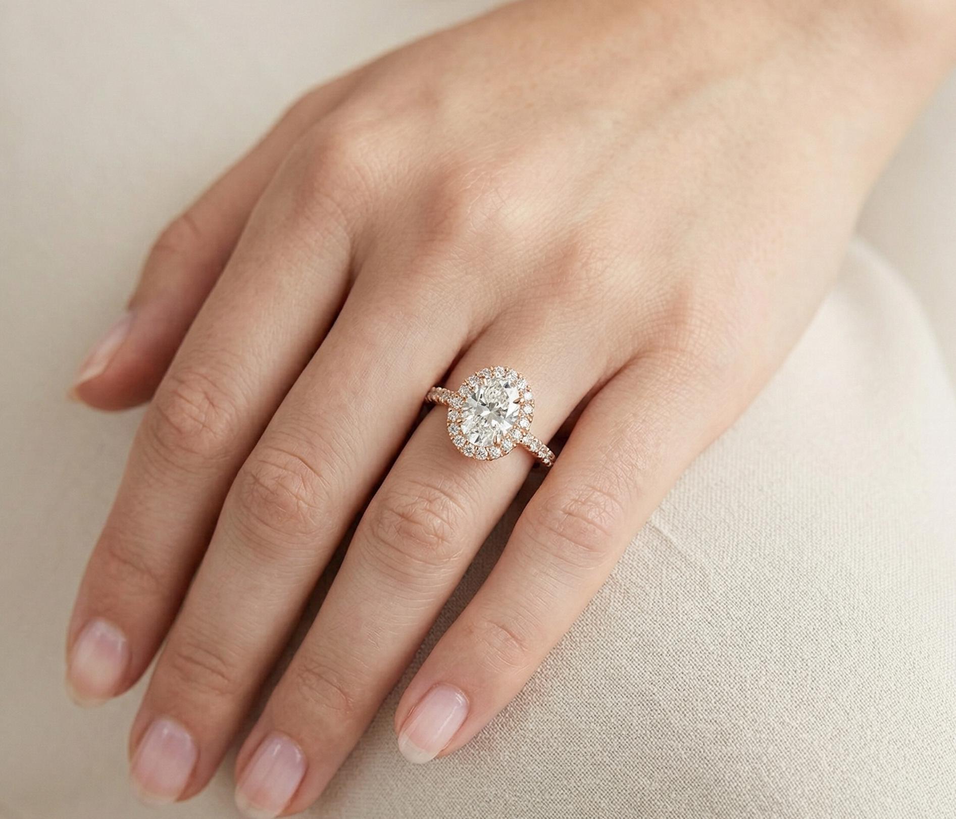 Oval Moissanite Engagement Ring, Sterling Silver, Art Deco Wedding Band, Dainty Promise Ring