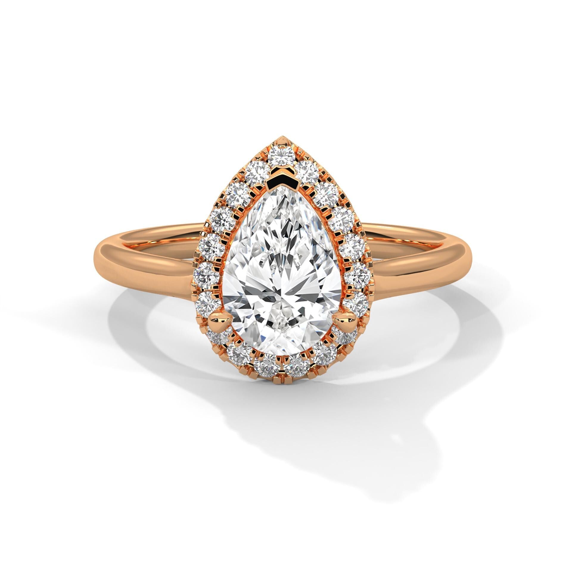 Pear Cut Moissanite Halo Ring, Sterling Silver, Art Deco Minimalist Engagement Ring