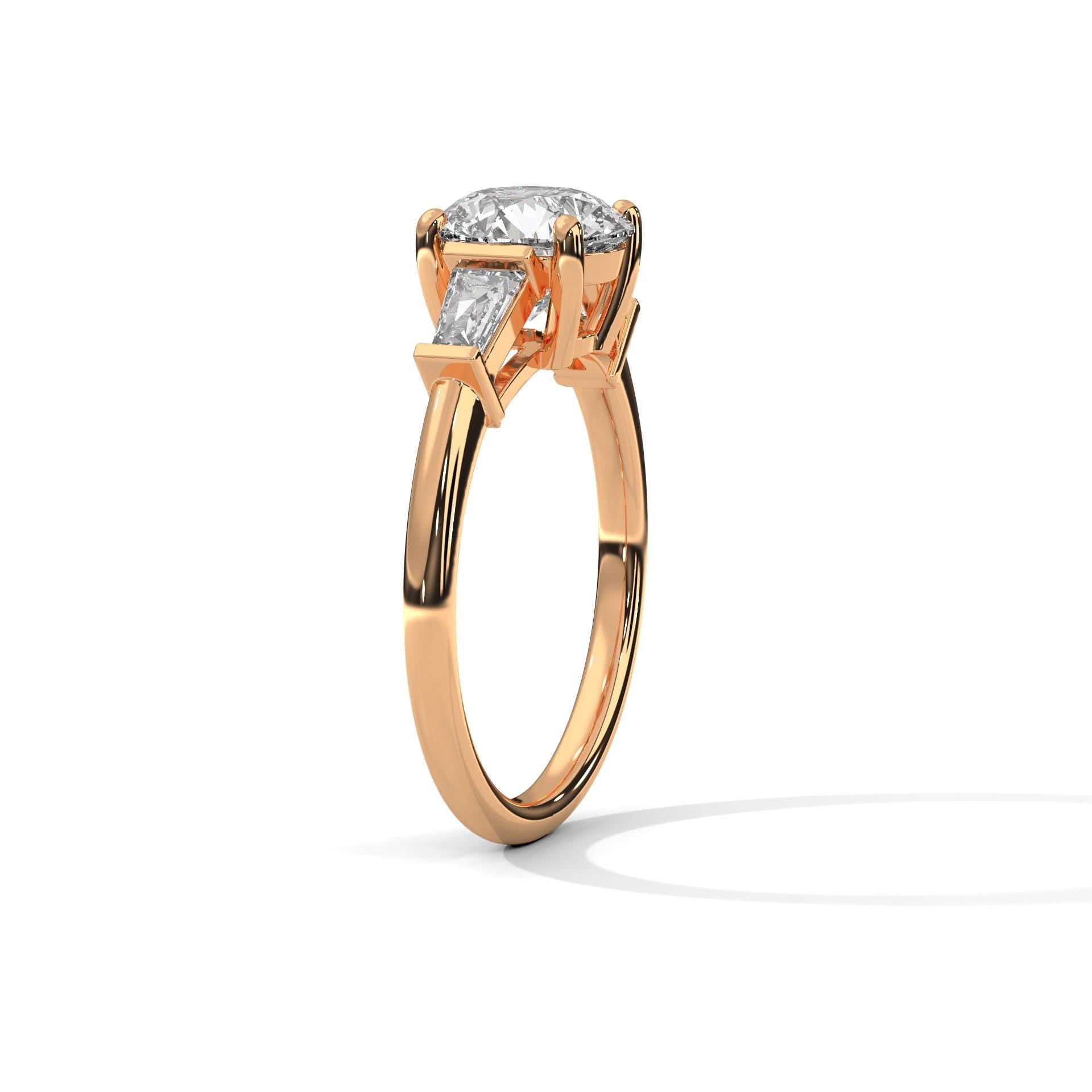 Tapered Baguette Round Moissanite Engagement Ring, 925 Sterling Silver Bridal Band