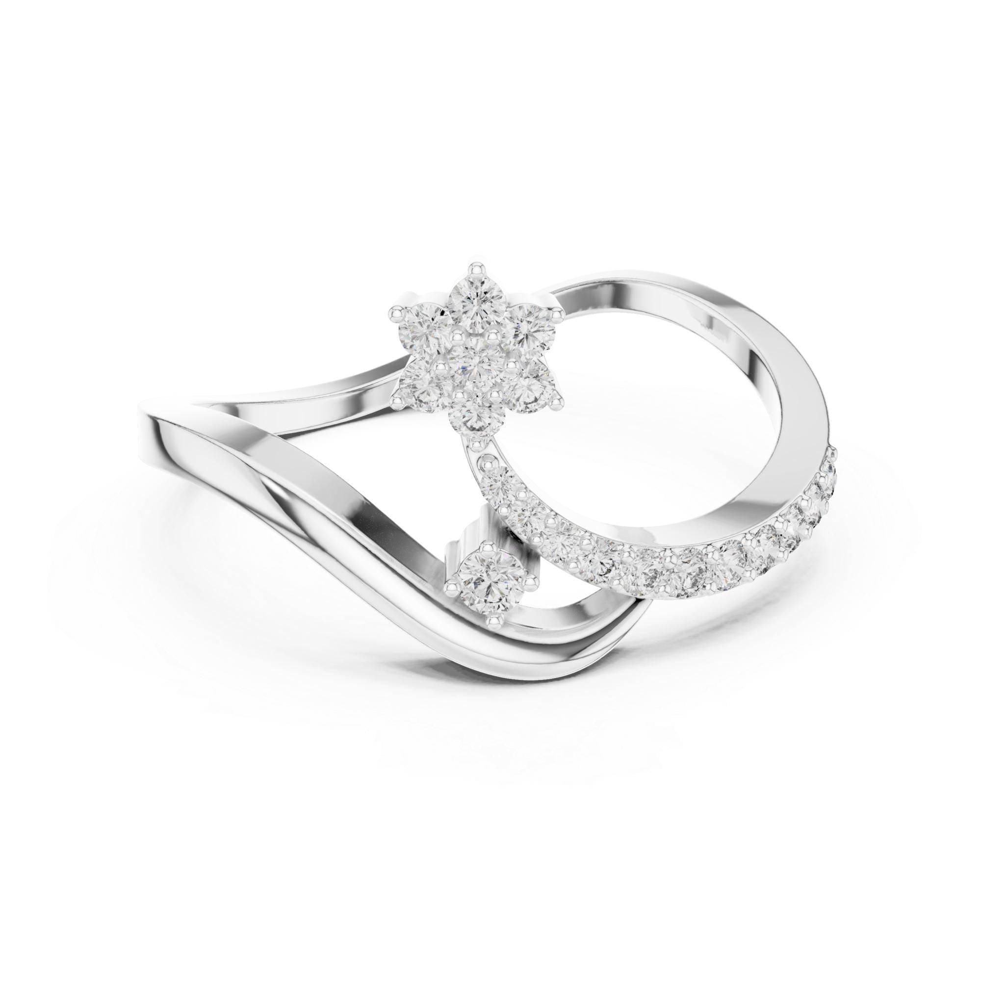 Leaf and Flower Moissanite Ring – Sterling Silver Nature Bypass Mounting Bridal