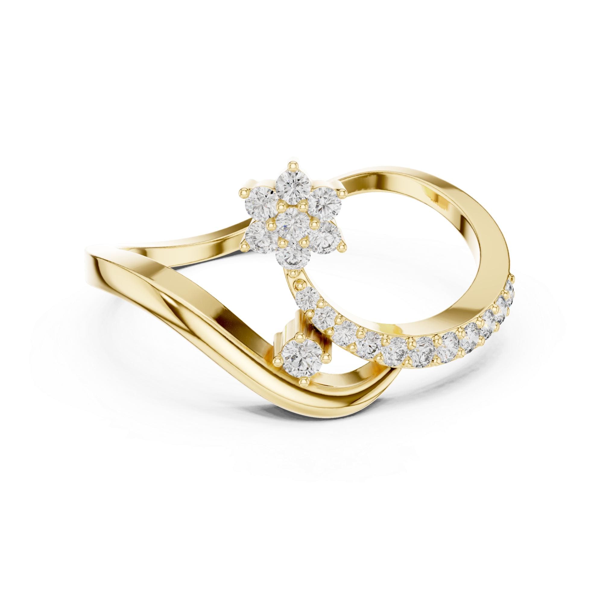 Leaf and Flower Moissanite Ring – Sterling Silver Nature Bypass Mounting Bridal