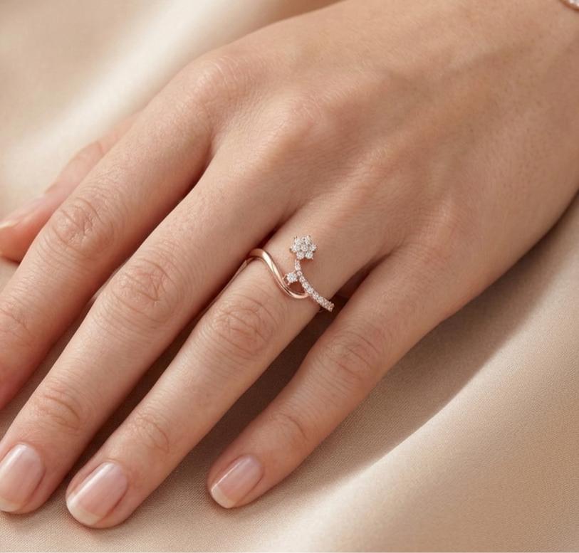 Leaf and Flower Moissanite Ring – Sterling Silver Nature Bypass Mounting Bridal