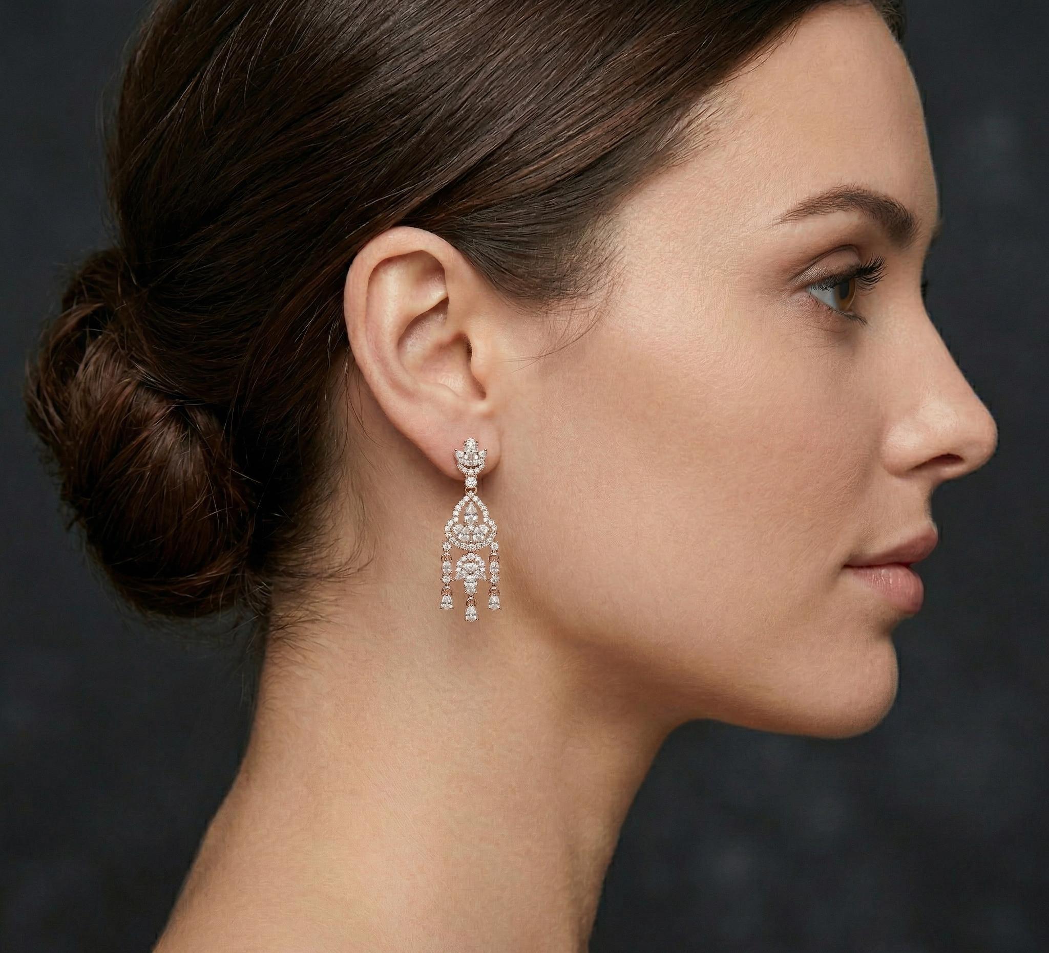 Chandelier Moissanite Earrings, Sterling Silver Dangle, Marquise Pear Cut Bridal Statement