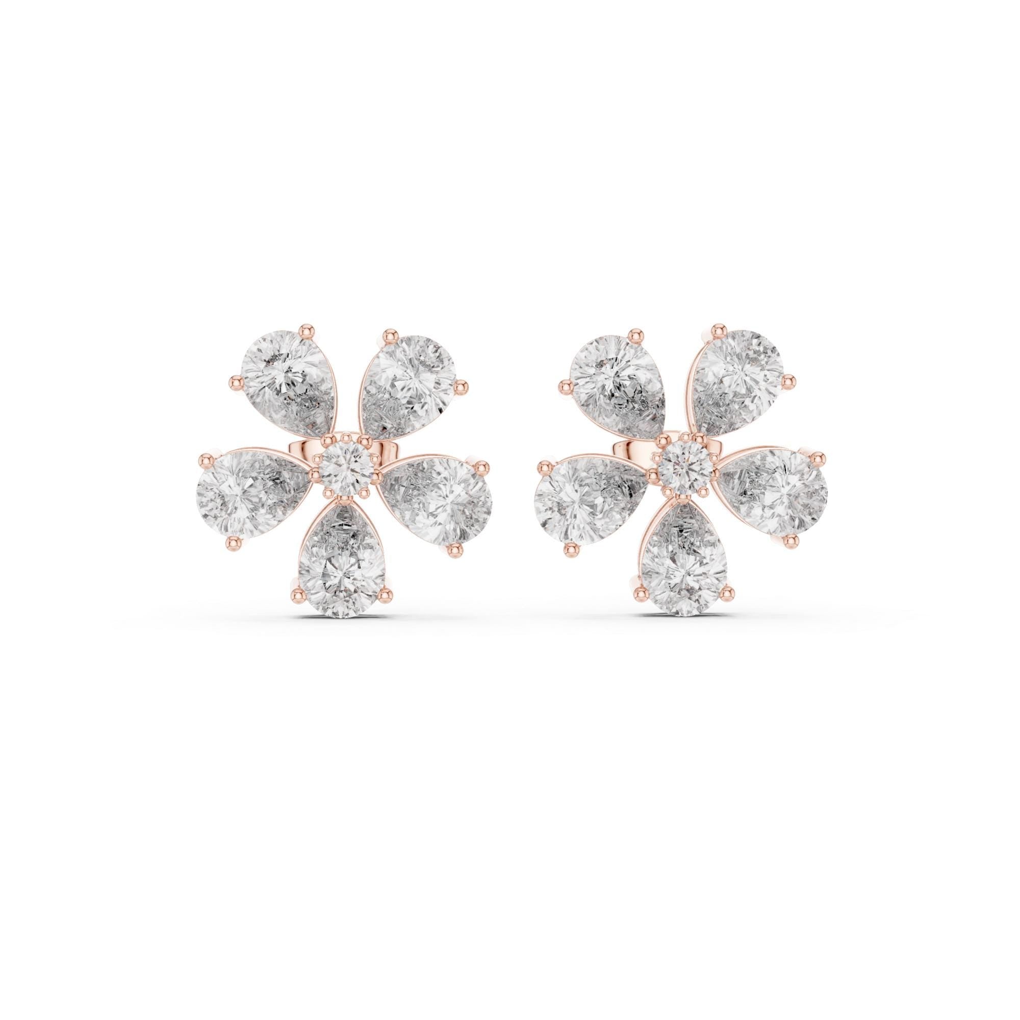 Moissanite Flower Stud Earrings, Art Deco 925 Sterling Silver, Bridal Wedding Jewelry