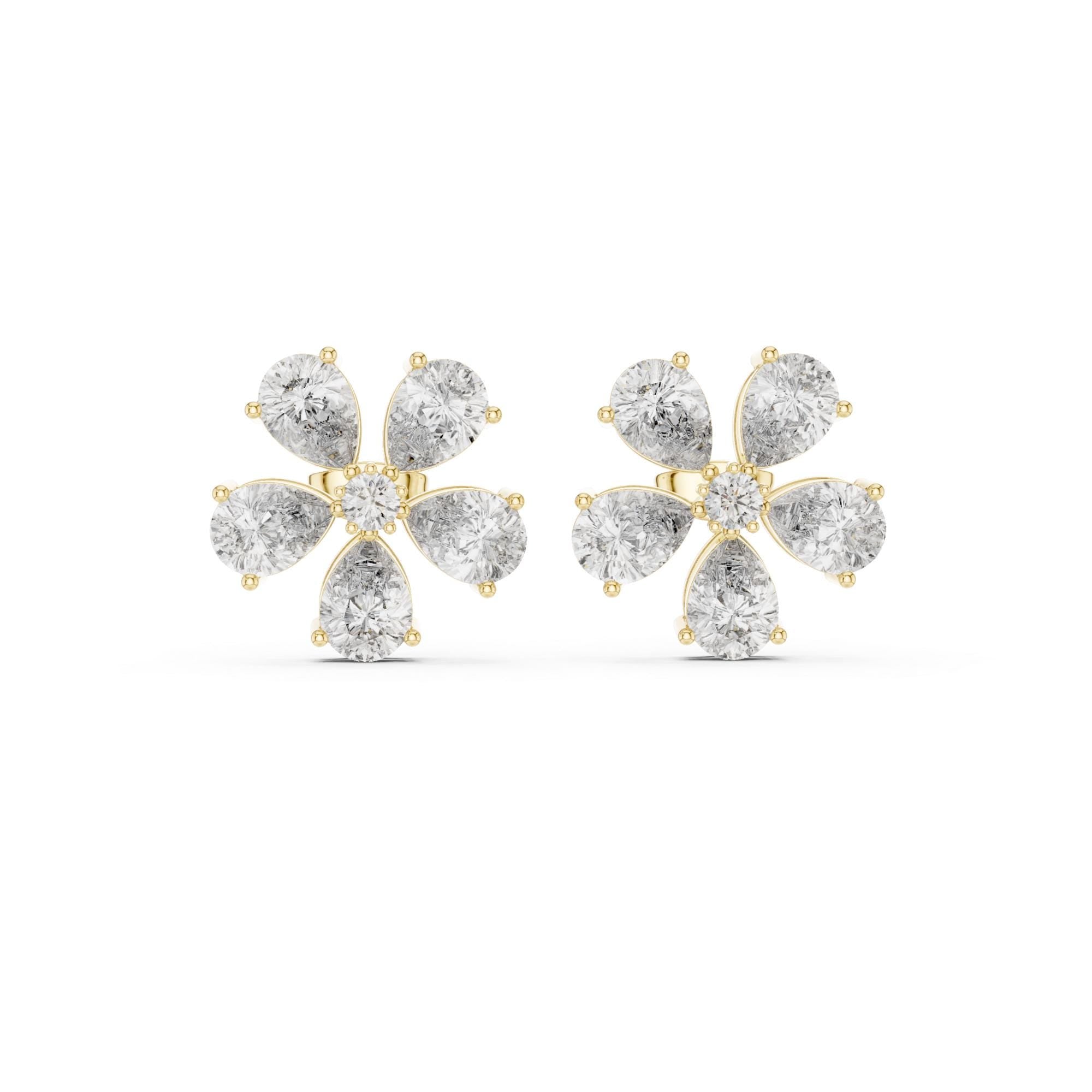 Moissanite Flower Stud Earrings, Art Deco 925 Sterling Silver, Bridal Wedding Jewelry