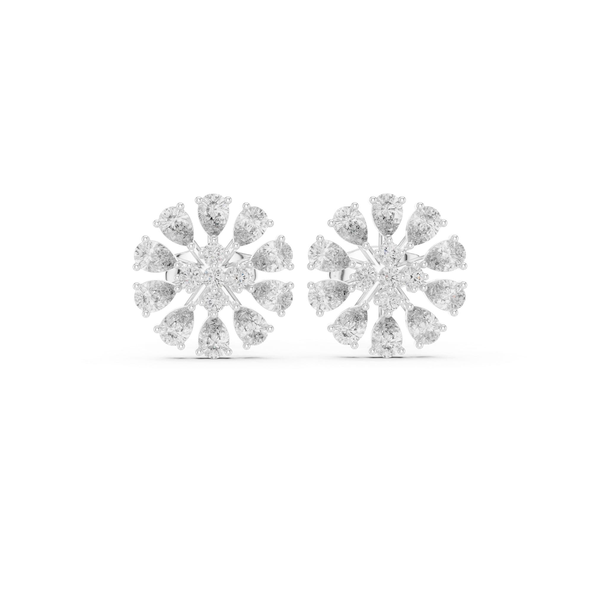 Flower Moissanite Stud Earrings, 925 Sterling Silver, Art Deco Bridal Statement