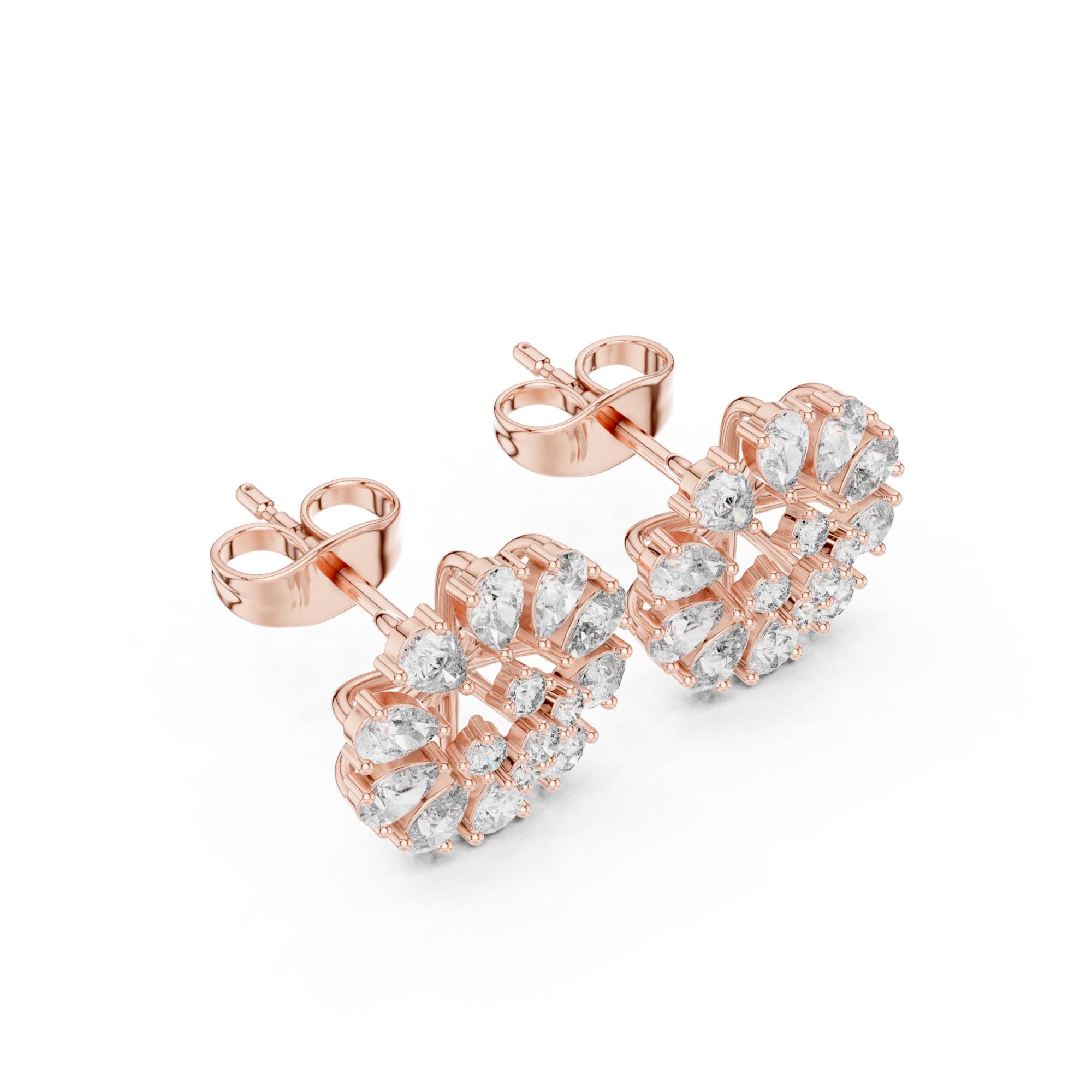 Flower Moissanite Stud Earrings, 925 Sterling Silver, Art Deco Bridal Statement