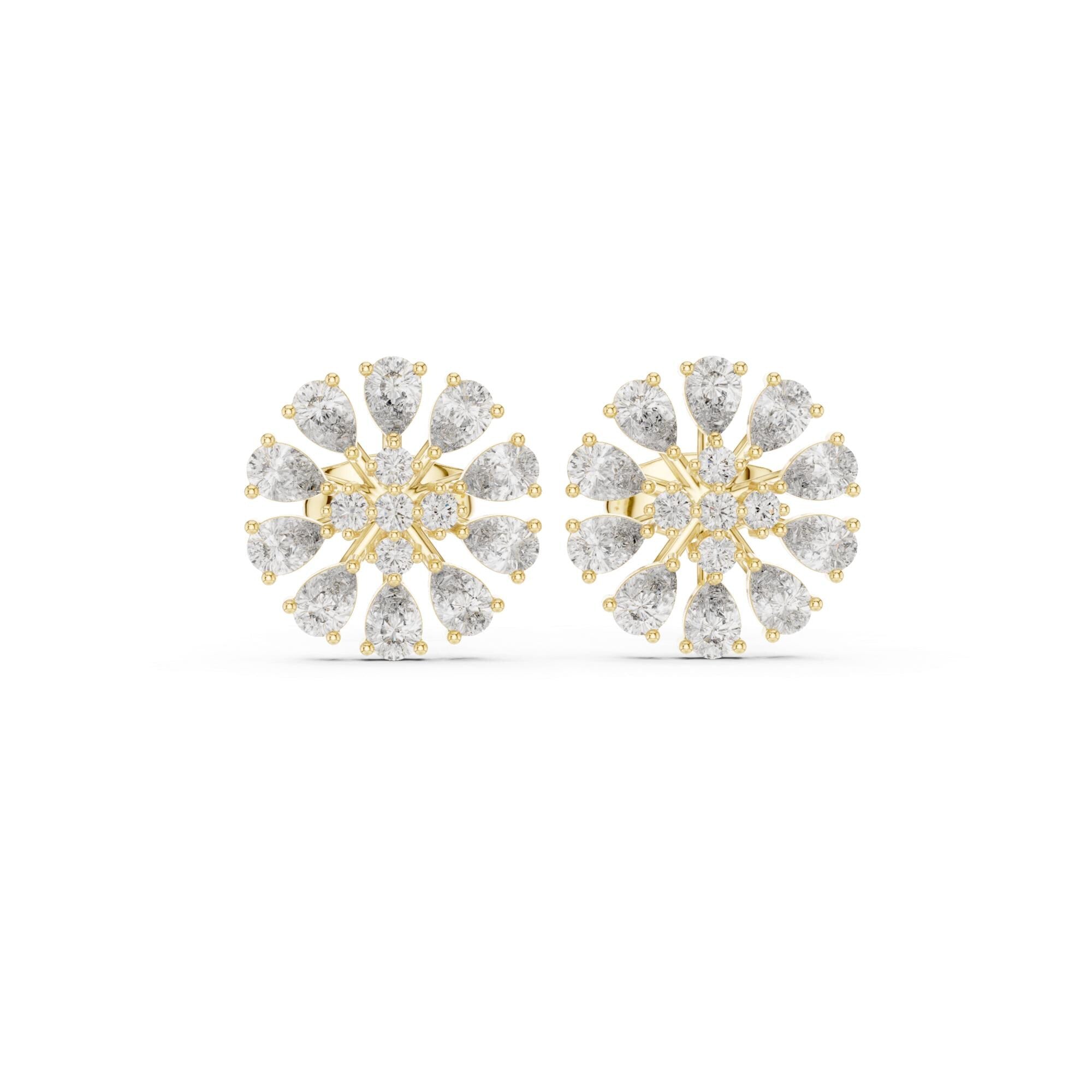 Flower Moissanite Stud Earrings, 925 Sterling Silver, Art Deco Bridal Statement
