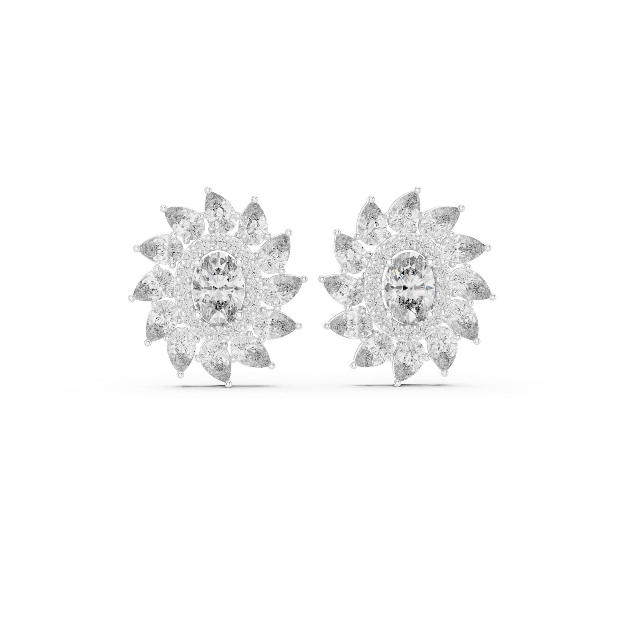 Sunflower Moissanite Earrings, Sterling Silver Starburst Art Deco Statement Bridal Jewelry