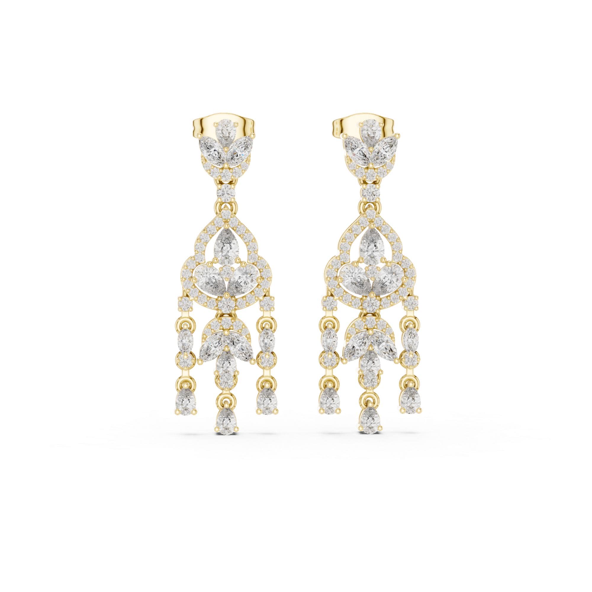 Chandelier Moissanite Earrings, Sterling Silver Dangle, Marquise Pear Cut Bridal Statement