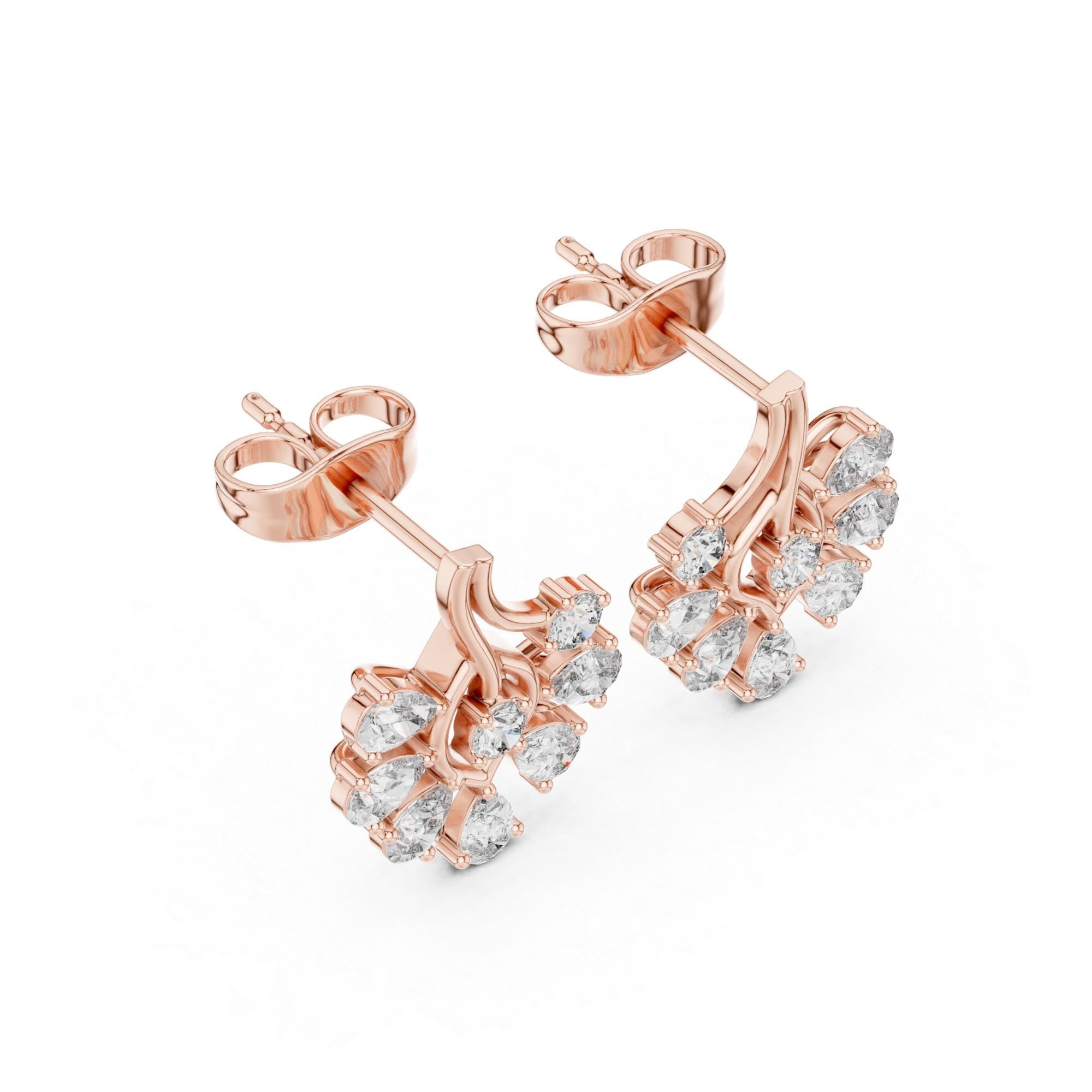 Pear Cut Moissanite Earrings, 925 Sterling Silver Ear Jackets, Modern Bridal Fan Shape