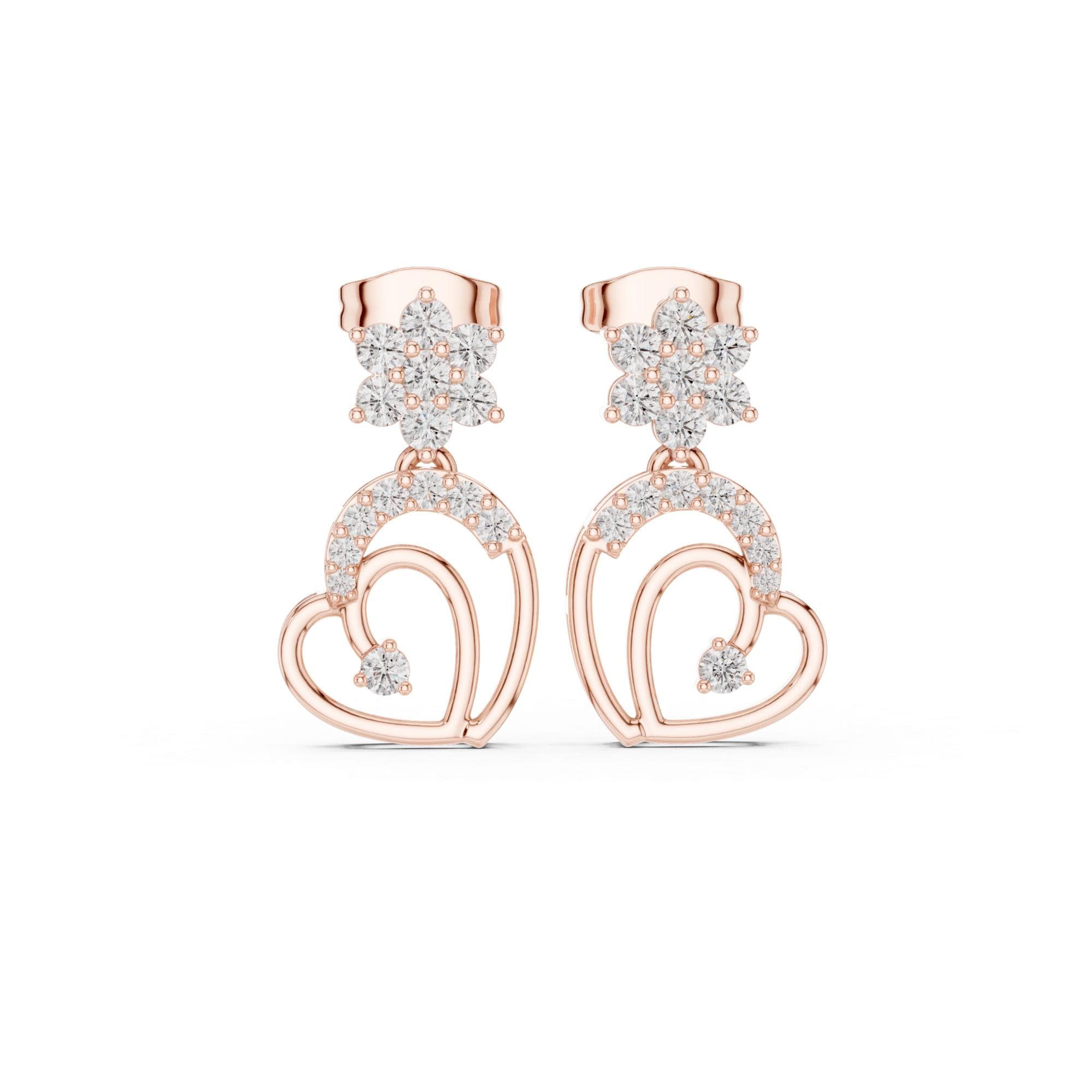 Double Heart Moissanite Stud Earrings, 925 Sterling Silver, Flower Accent, Hypoallergenic, Luxury Fashion Earrings